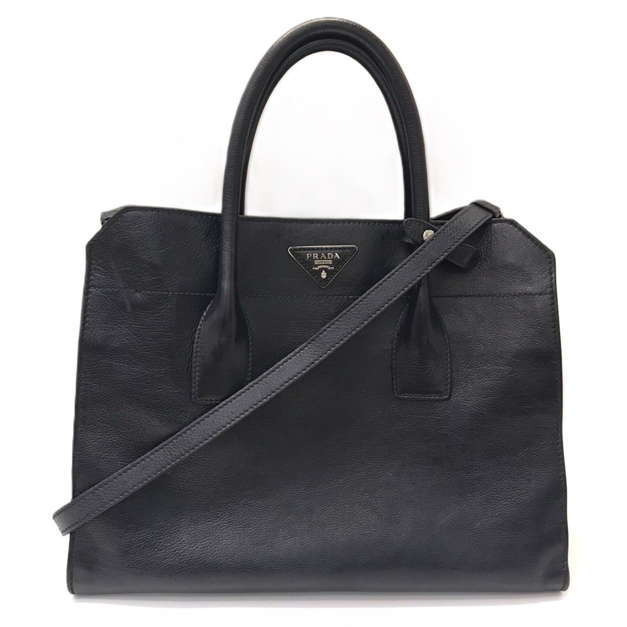 Prada Prada Vitello Daino Leather Handbag Triangle Navy PRADA Size ONE SIZE - 1 Thumbnail