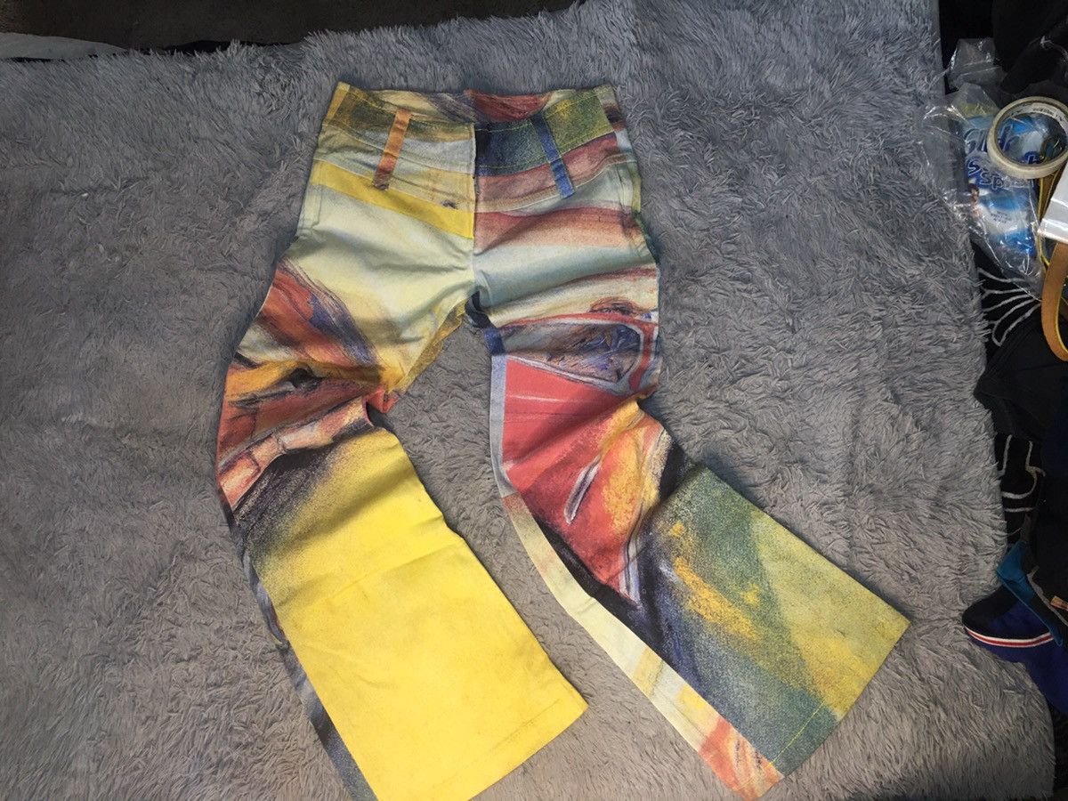 image of Italian Designers x Vintage E’S Dome All Over Printed Vintage Car Pants in Yellow, Women's (Size 31