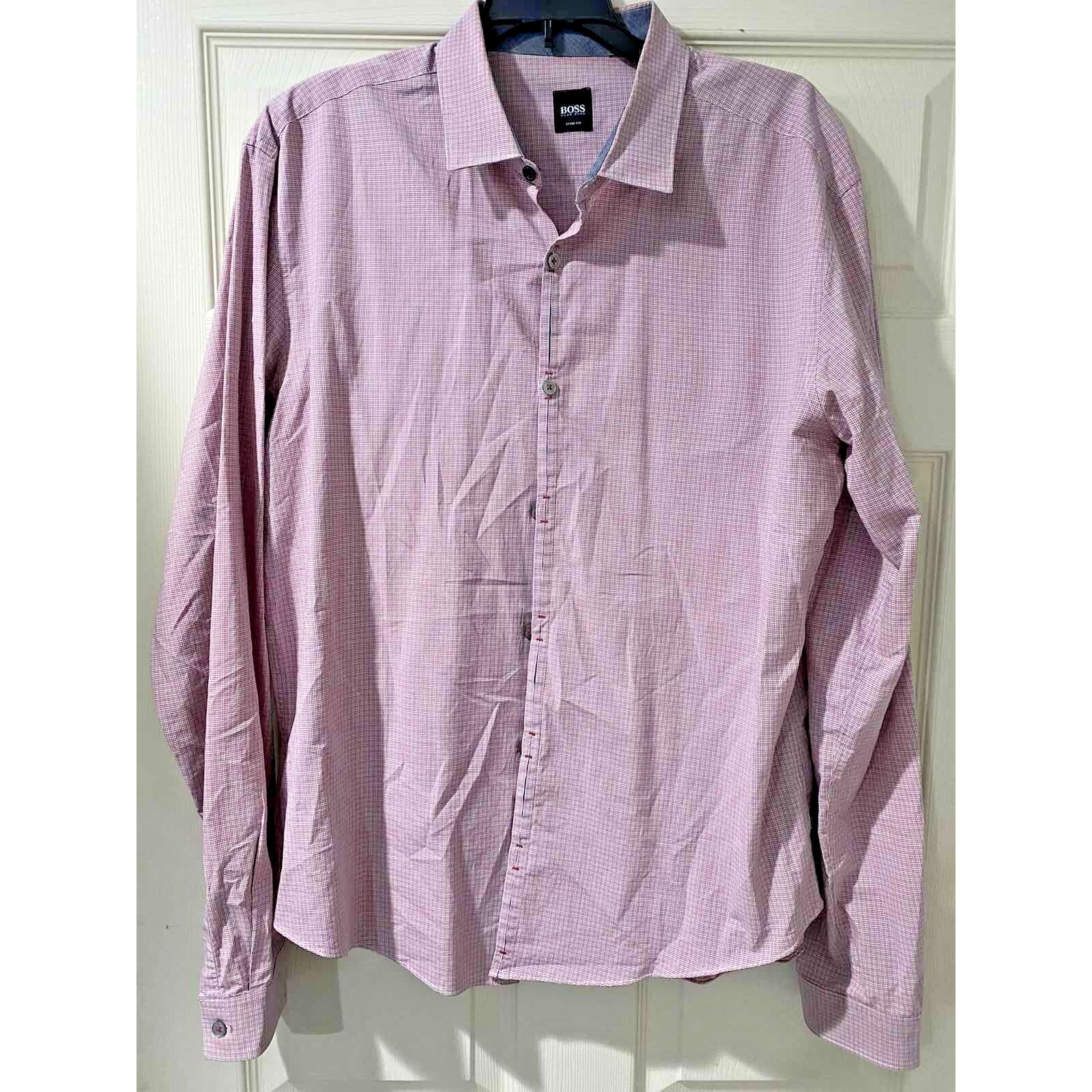Hugo Boss Hugo Boss "Isko" Slim Plaid Long Shirt Pink Size XL A000778 Size US XL / EU 56 / 4 - 4 Thumbnail