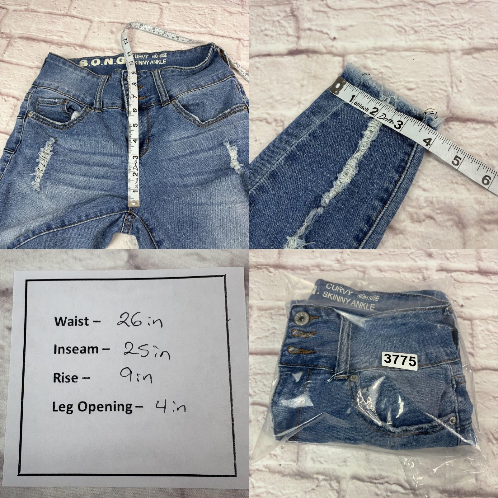 Vintage S.O.N.G. Jeans Juniors 7/28 Blue Curvy Skinny Ankle Distressed Raw Hem 26x25 Size 28" / US 6 / IT 42 - 9 Thumbnail