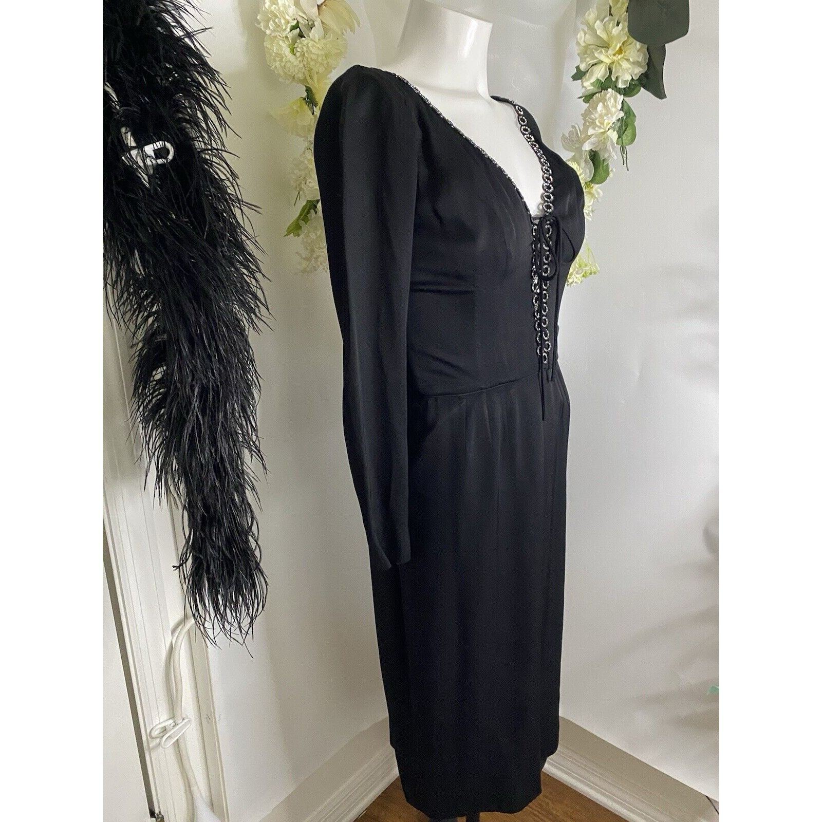 Vintage Vintage 1970s Jack Hartley Miami Black Corset Cocktail Midi Size XS / US 0-2 / IT 36-38 - 10 Thumbnail