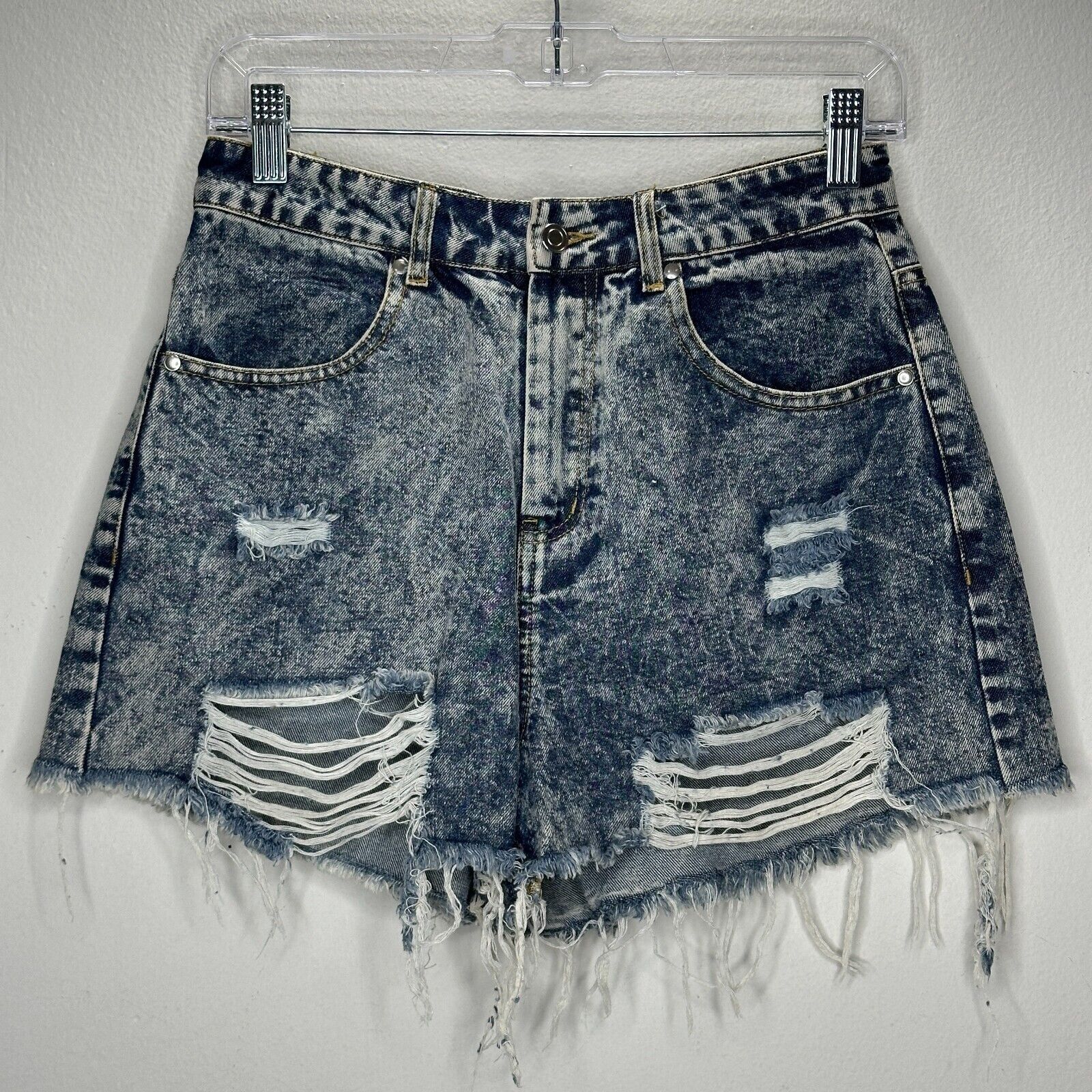 Other Hyfve Med Blue Acid Wash Distress Raw Hem High Waist Short M Size 30" / US 8 / IT 44 - 2 Thumbnail