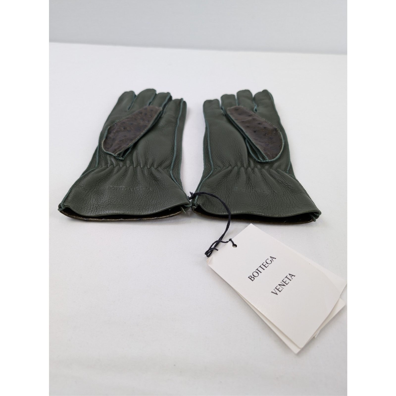 Bottega Veneta o1rshd1 Q:2/ Size:8/ Emboss Ostrich Leather Gloves Seaweed Size ONE SIZE - 8 Thumbnail