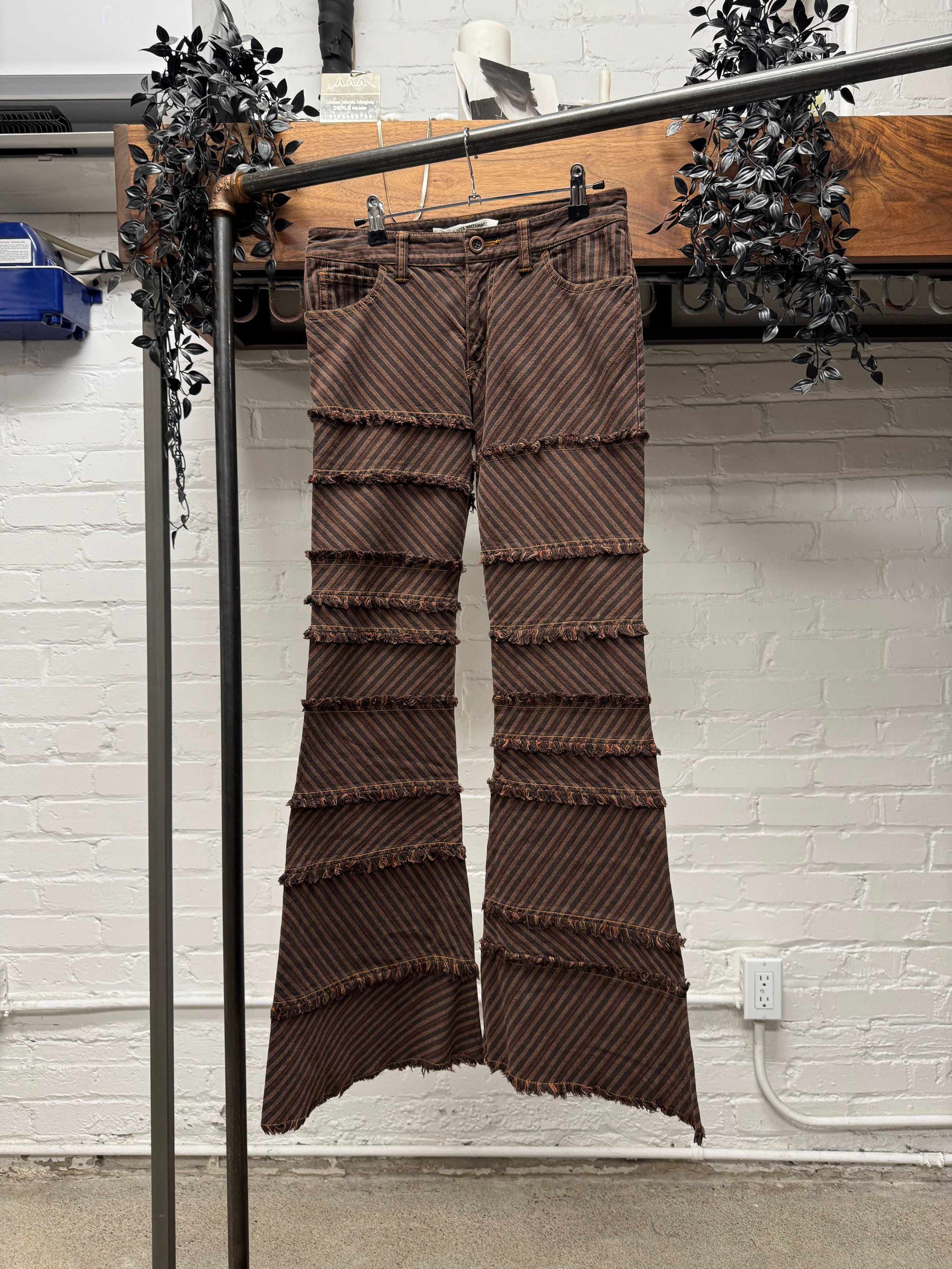 Junya Watanabe SS2002 Junya Watanabe Striped Brown Patchwork Flared Denim Size US 29 - 1 Thumbnail