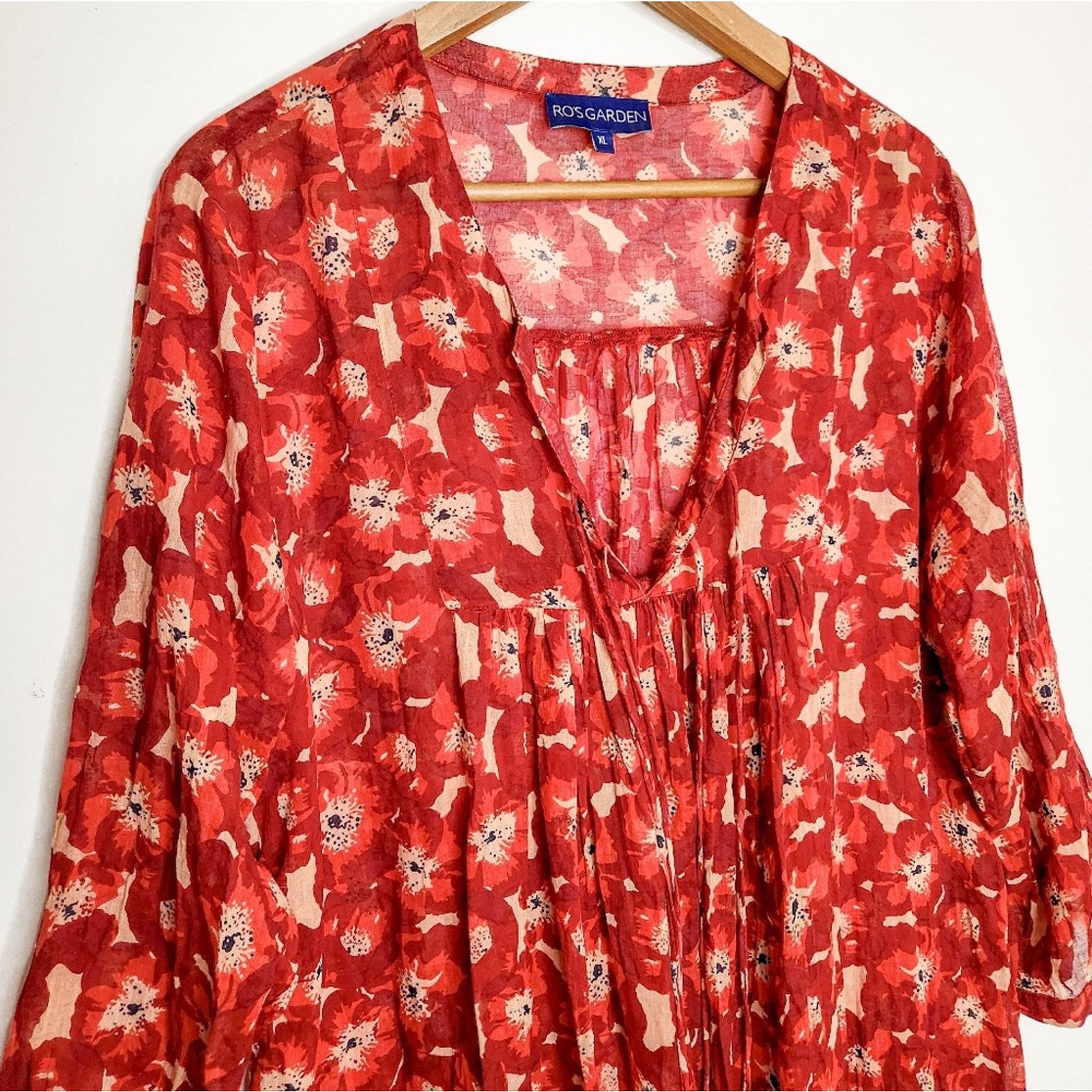 Anthropologie Ro’s Garden Red Floral Seychelles Tunic Dress Coverup Sz XL Size XL / US 12-14 / IT 48-50 - 4 Thumbnail