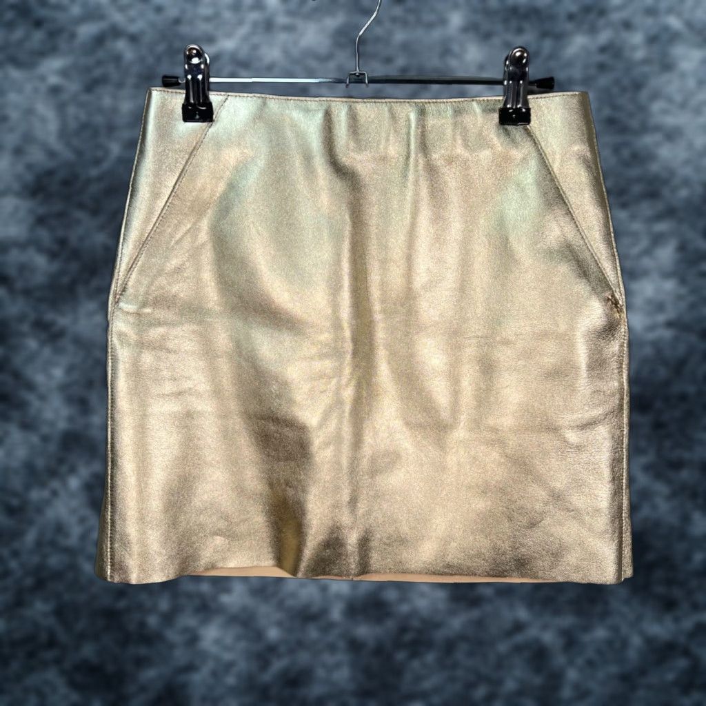 VINTAGE Longchamp Skirt Adult Womens 36 Mini Leather Gold Short Lamb Leather Italy Womens