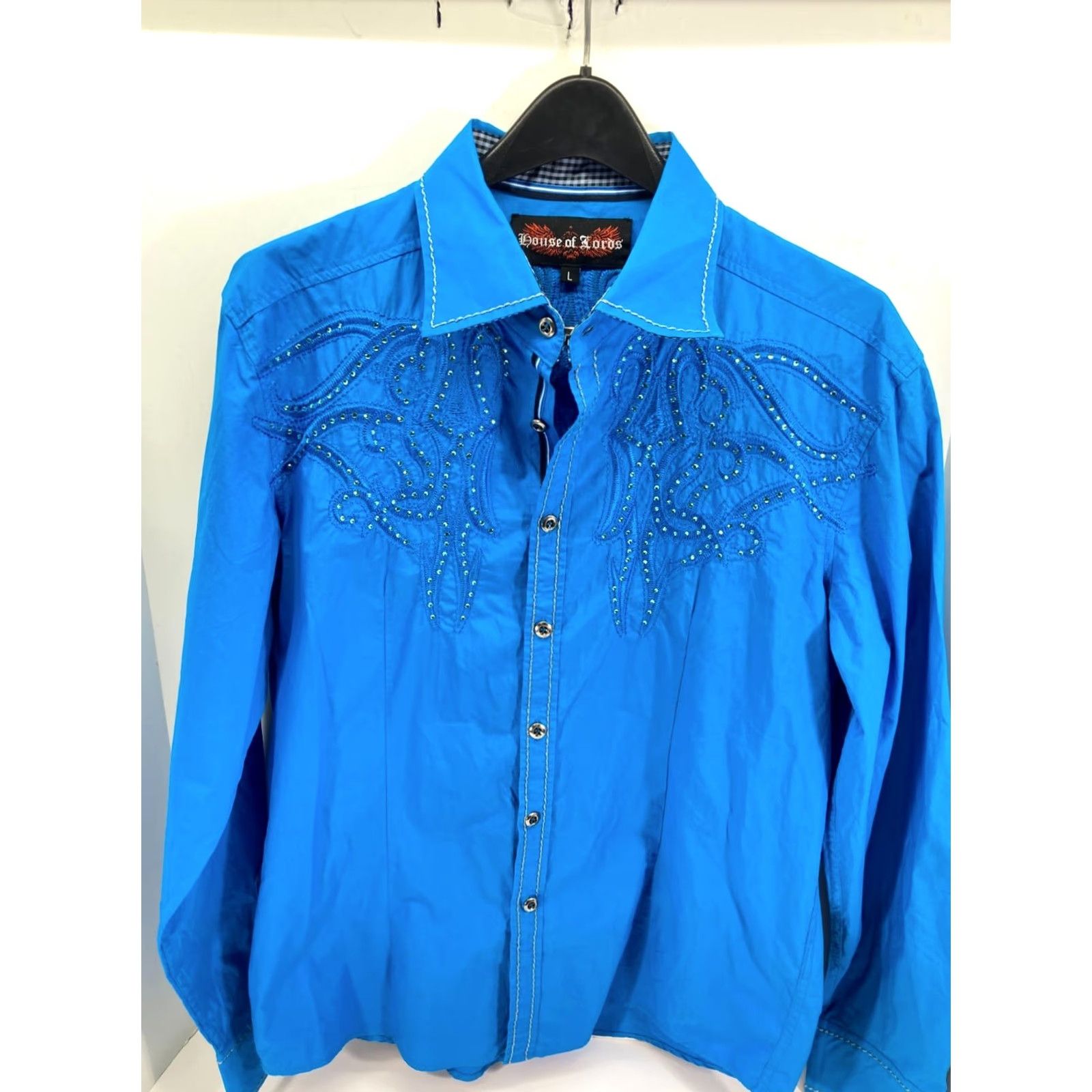 House of CB House of Lords Western Button Up Shirt Mens L Blue Embroidered Embellished Cowboy Western Casual Shirt Size US L / EU 52-54 / 3 - 3 Thumbnail