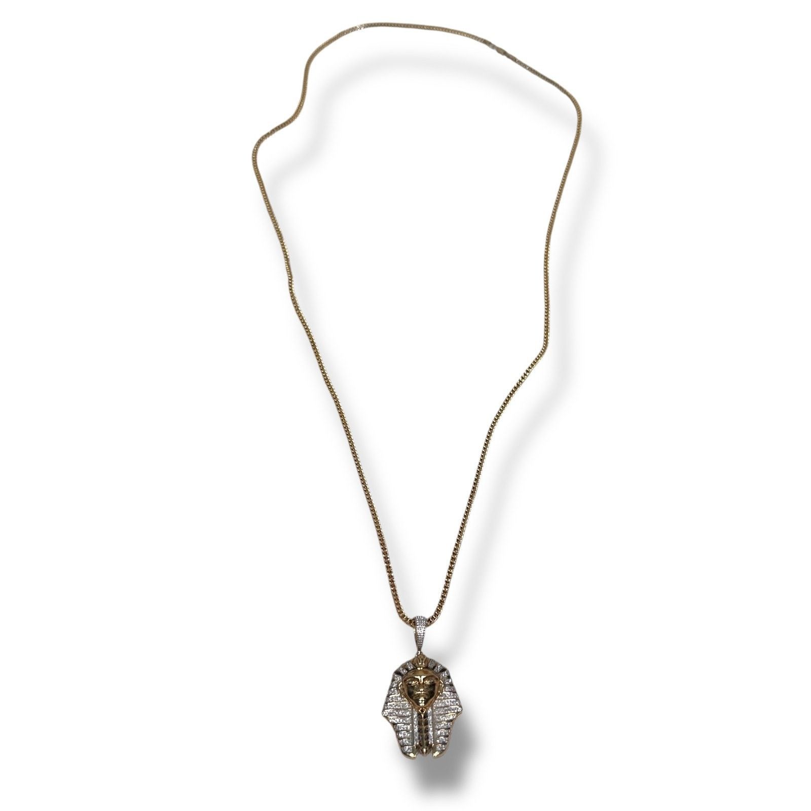 Other Joe Rodeo 10K Gold Pharaoh Diamond Pendant 30” Franco Chain Size 30 - 1 Thumbnail