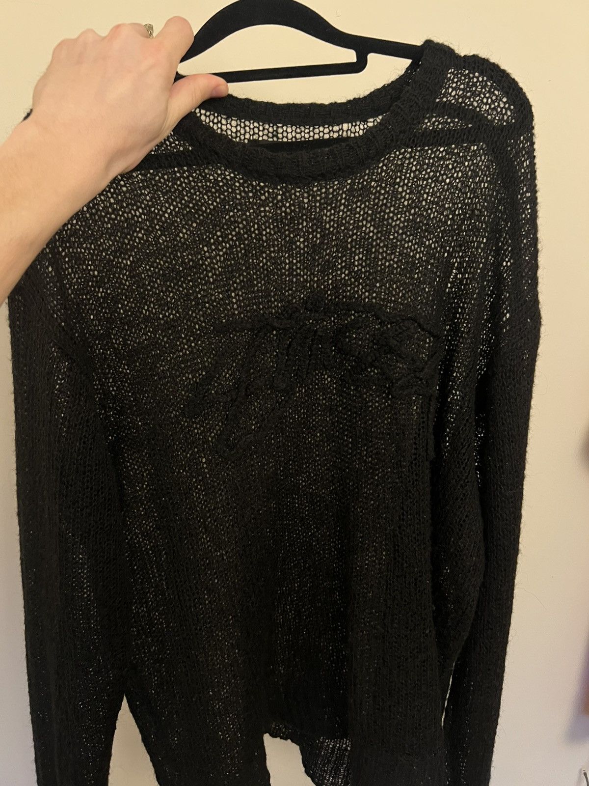 Stussy Stussy Loose Knit Logo Sweater 'Black' Size US XL / EU 56 / 4 - 2 Thumbnail