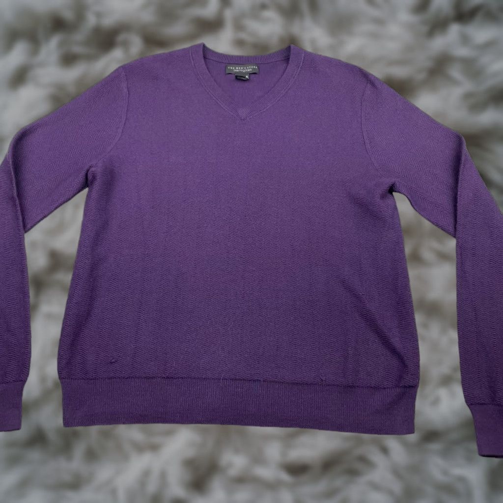 Bloomingdale's Bloomingdales Men's Sweater Large Purple 100% Wool V-Neck Pullover Size US L / EU 52-54 / 3 - 1 Thumbnail