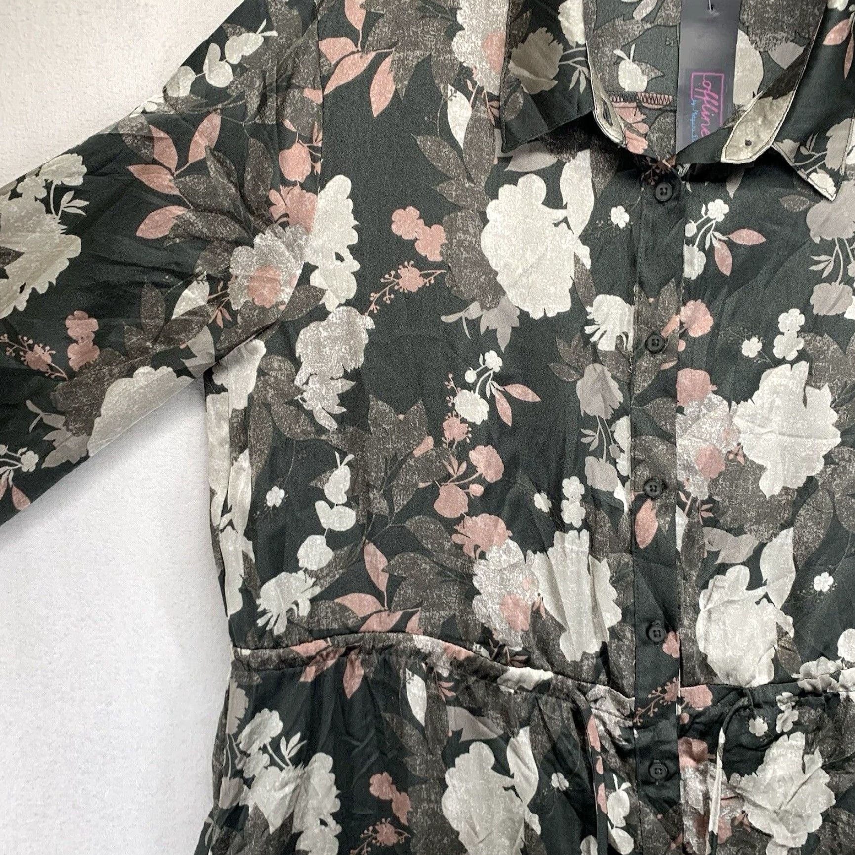 Vintage Women’s Large Dress Collared Button Front Metallic Gray Floral Whimsical Fairy Size L / US 10 / IT 46 - 7 Thumbnail