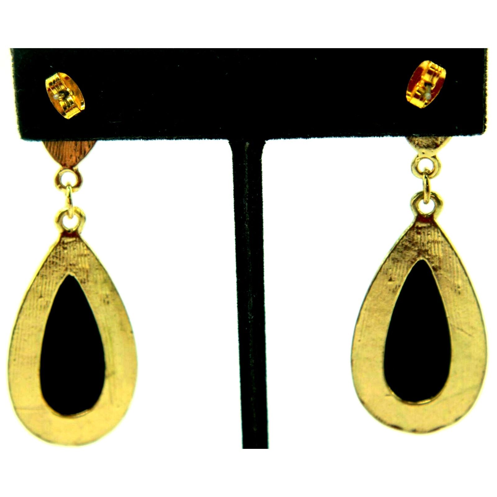 Other Black Rhinestone Studded Pierced Earrings • 2-1/4" Long Drop Size ONE SIZE - 2 Thumbnail