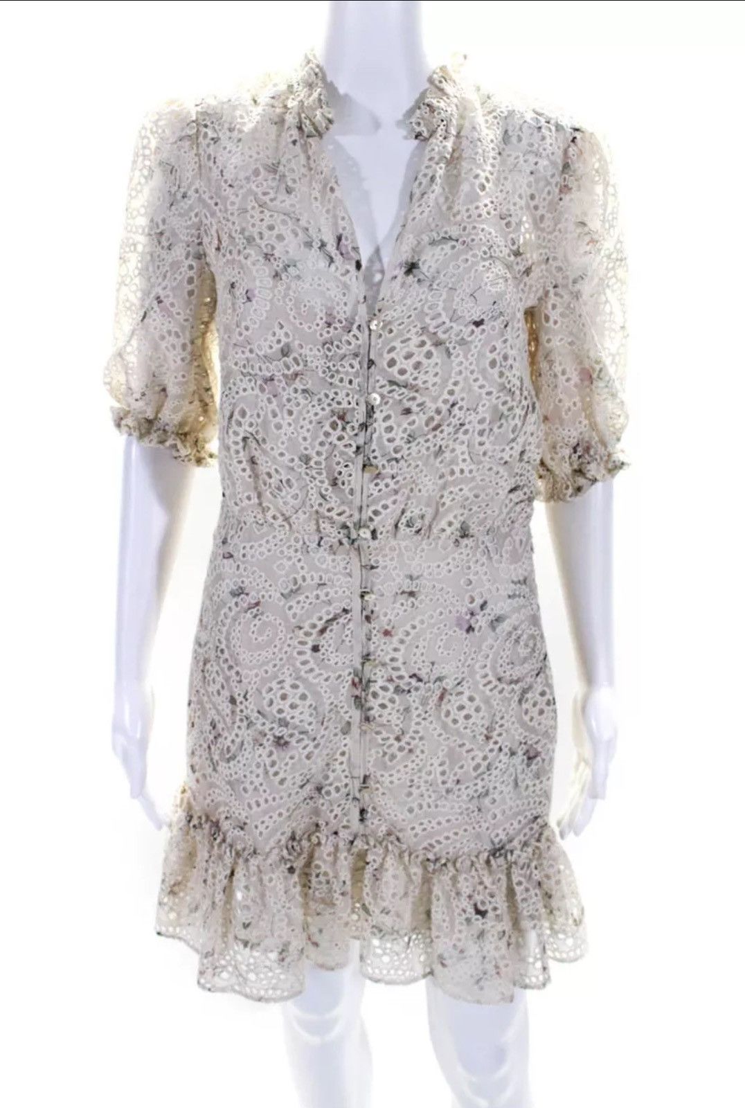 Veronica Beard Veronica Beard JAX EYELET PUFF SLEEVE MINI DRESS IN IVORY Size XS / US 0-2 / IT 36-38 - 11 Thumbnail