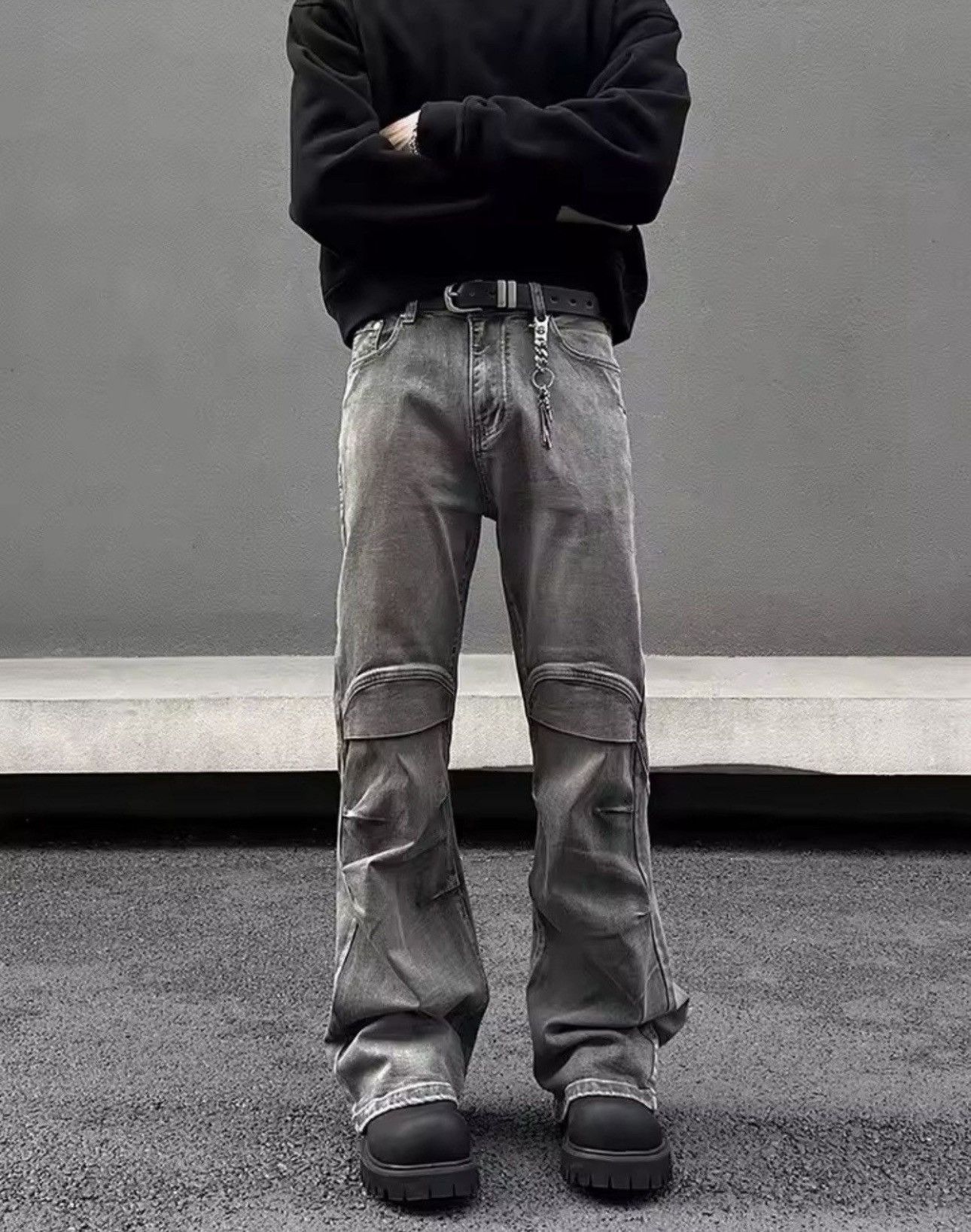 Japanese Brand × Vintage Ropa Y2K Streetwear Vintage Grey Pleated Flare Jeans Pants Size US 34 / EU 50 - 3 Thumbnail