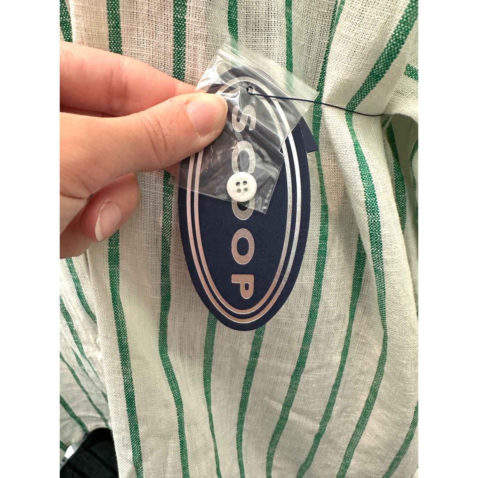SCOOP SCOOP Green White Striped Linen Button Front Plus Size Top Size XXL / US 16-18 / IT 52-54 - 6 Thumbnail