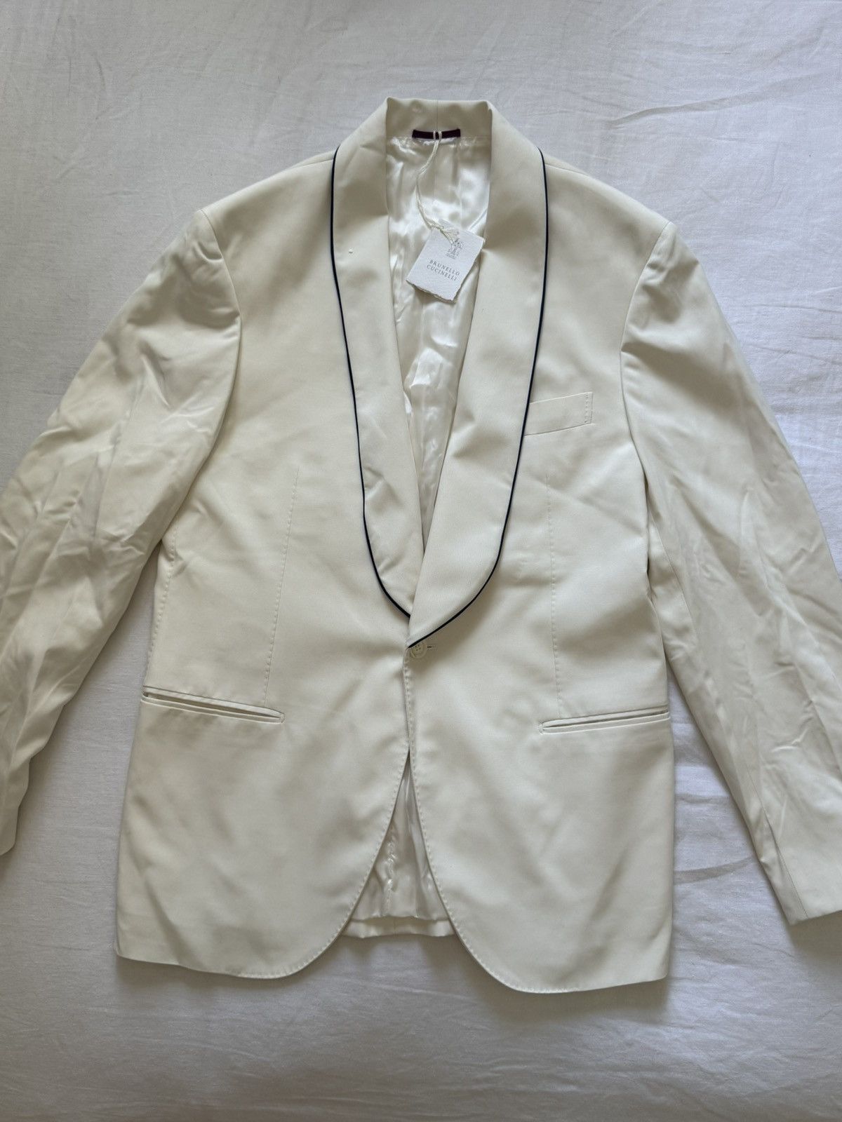 Brunello Cucinelli Brunello cucinelli off white silk formal blazer Size 48S - 2 Thumbnail