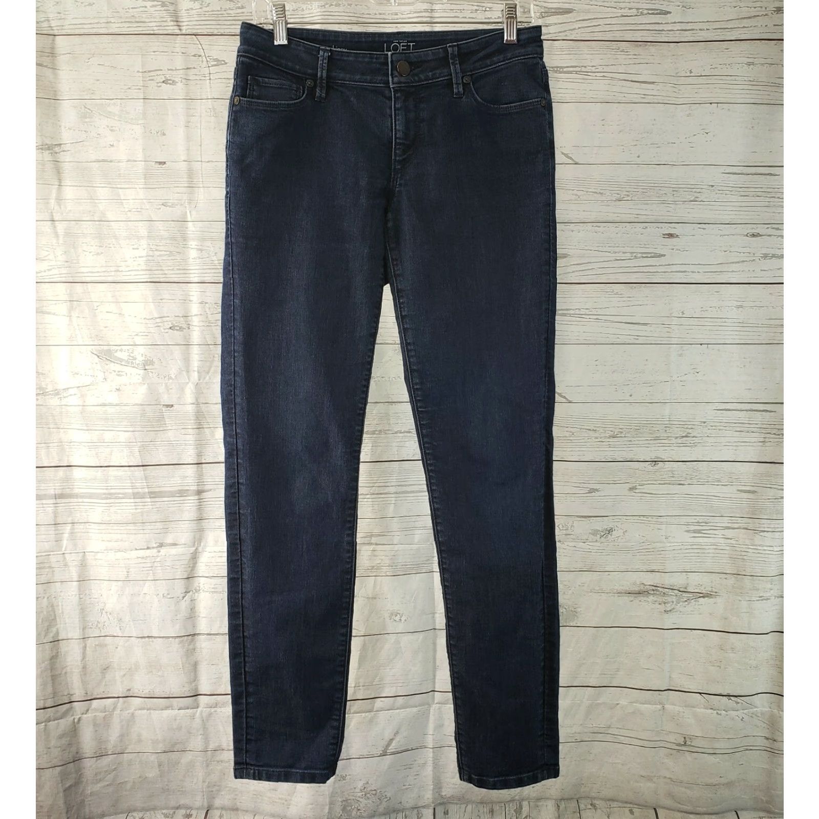 Loft LOFT Ann Taylor Womens Curvy Skinny Jeans Sz 4 Blue Dark Wash Low Rise Denim Cotton Blend 77% Cotton 22% Polyester 1% Spandex Inseam 29.5" Size 27" / US 4 / IT 40 - 2 Thumbnail