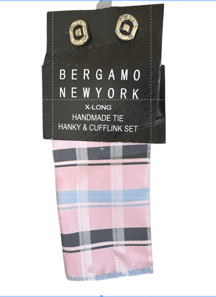 Bergamo New York Bergamo New York Tie Hanky and Cufflink Set Pink Plaid Size ONE SIZE - 1 Preview
