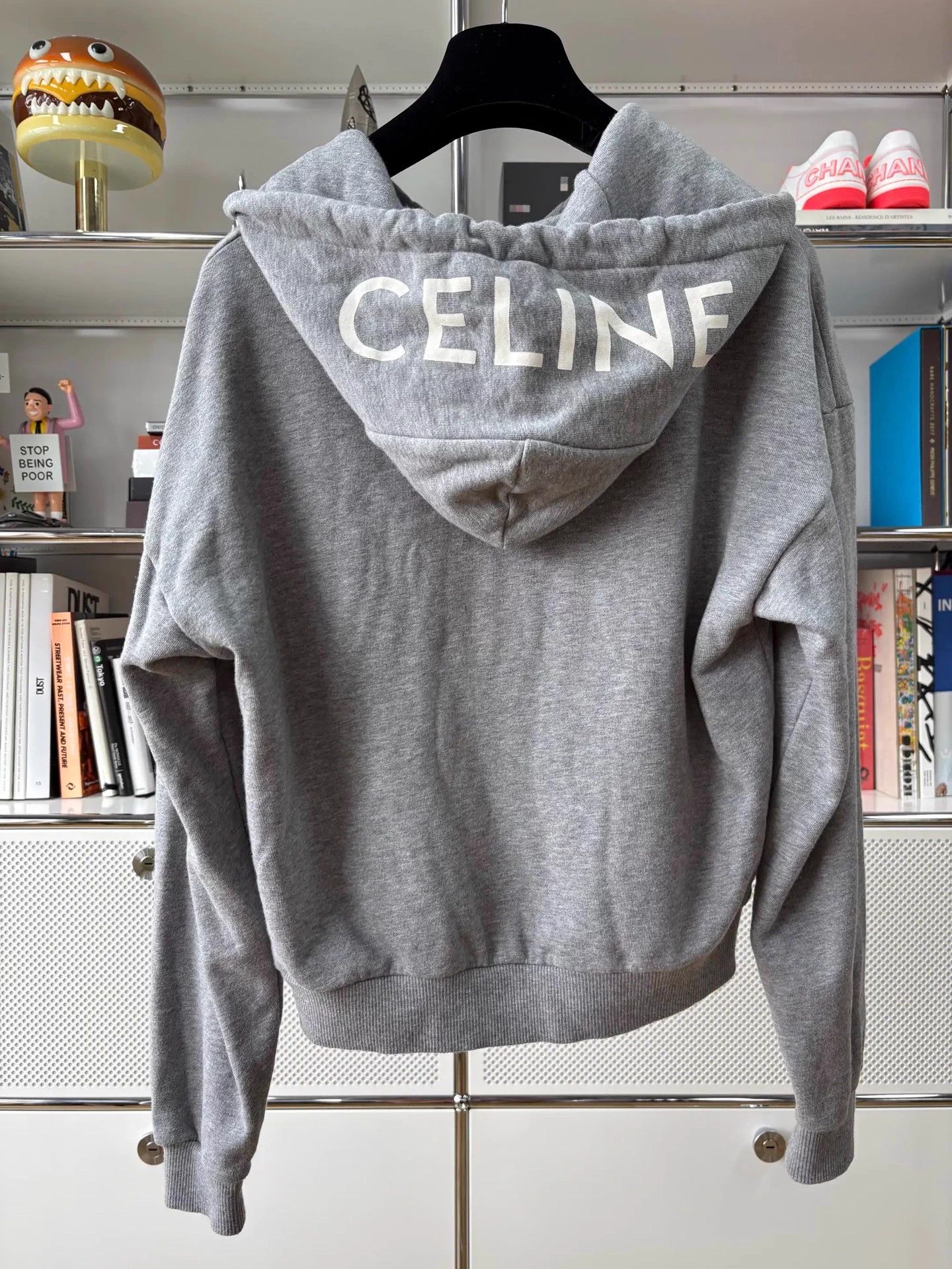 Celine Celine Gray & White Logo Cotton Hooded Jacket S Size S / US 4 / IT 40 - 1 Thumbnail