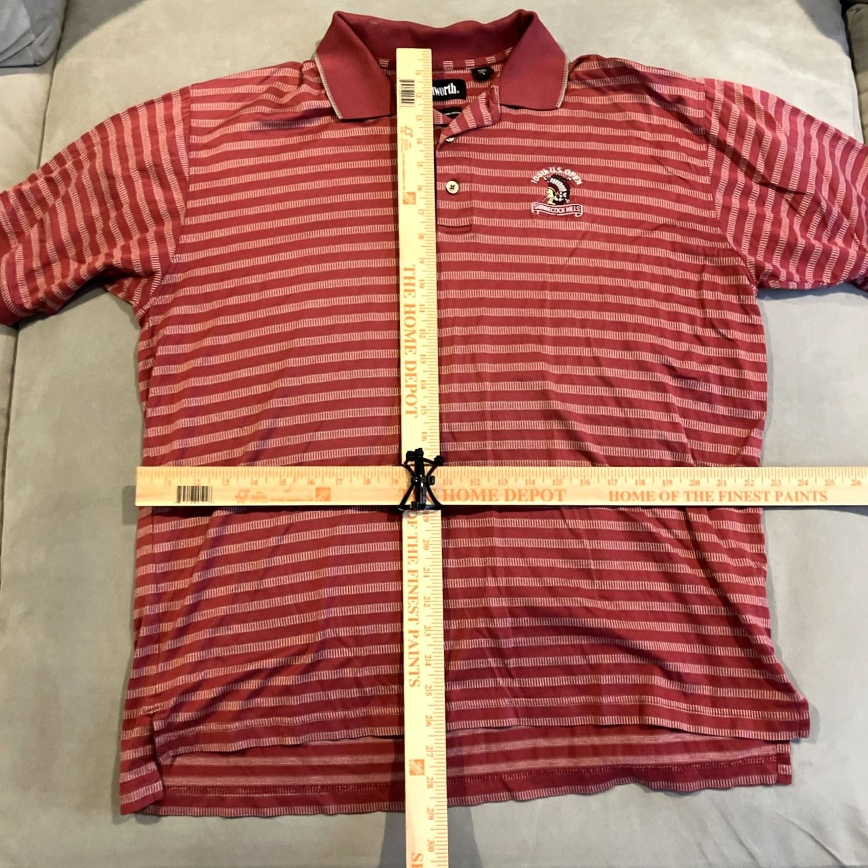 Vintage Ashworth Polo Shirt Mens L Red Striped US OPEN SHINNECOCK HILLS Golf Polo Size US L / EU 52-54 / 3 - 4 Thumbnail
