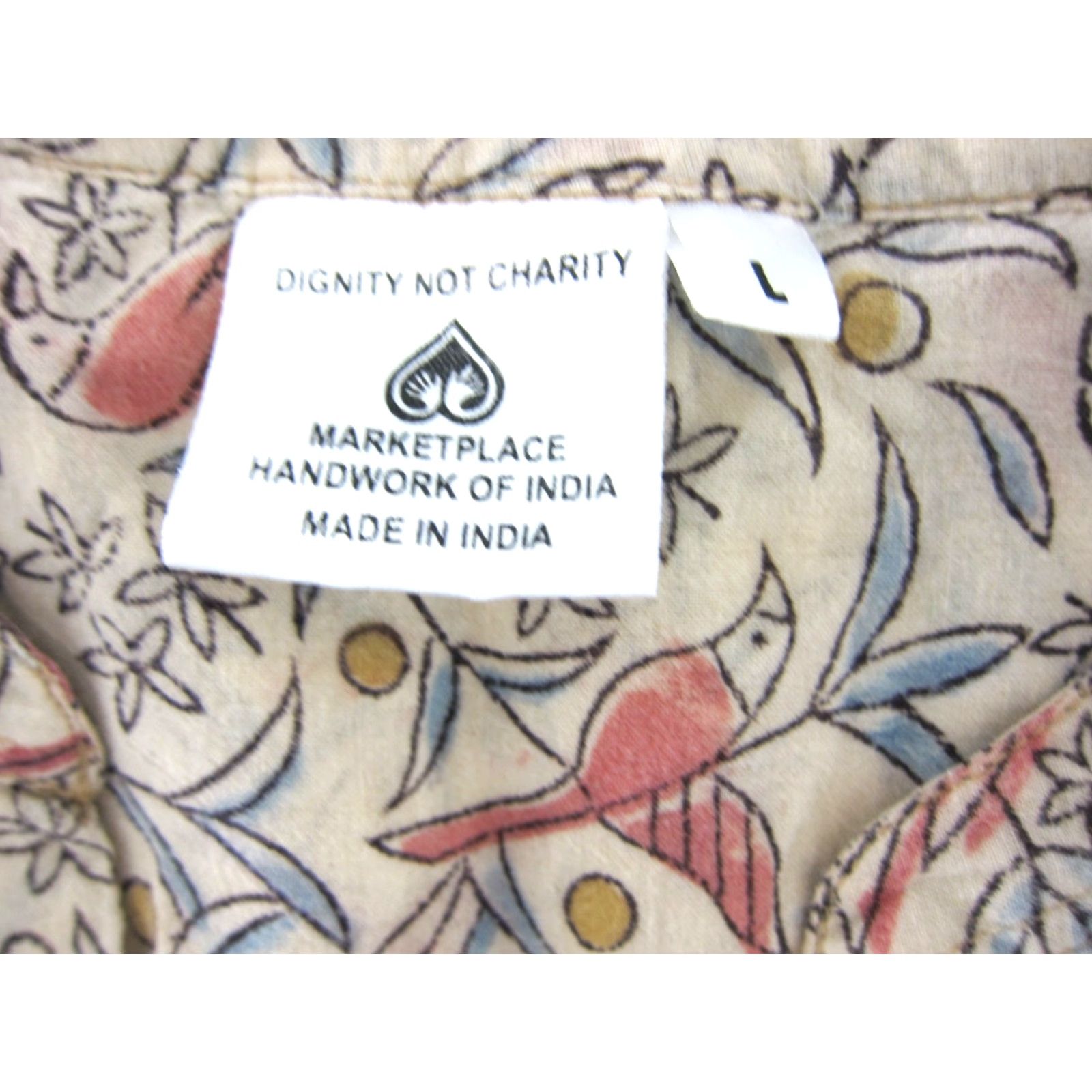 Vintage Dignity Not Charity India Ivory Blue Pink Floral Button Long Sleeve Blouse Large Size L / US 10 / IT 46 - 3 Thumbnail