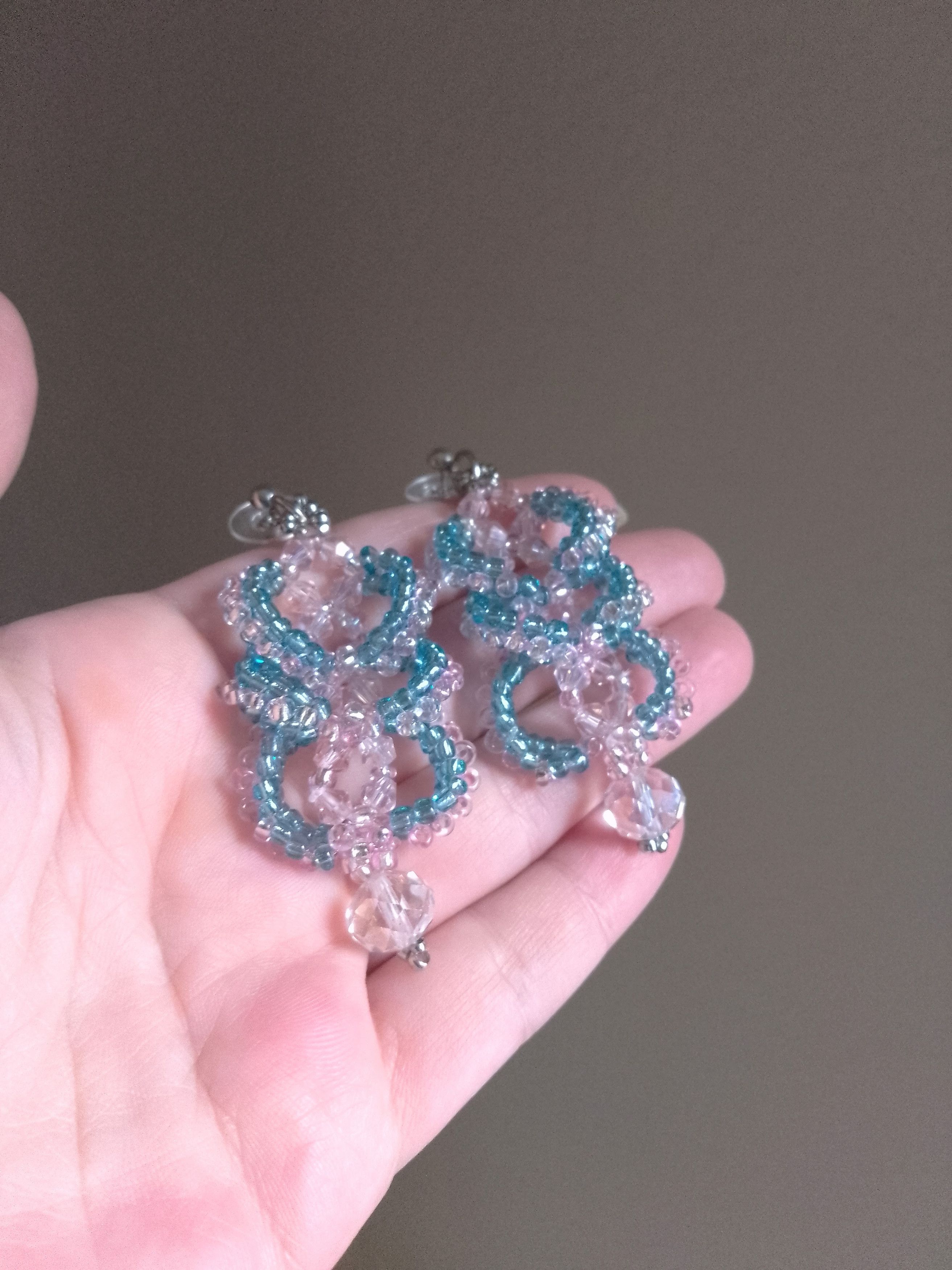 Handmade Earrings Braided Pink Crystal Beaded Elegant Size ONE SIZE - 5 Thumbnail