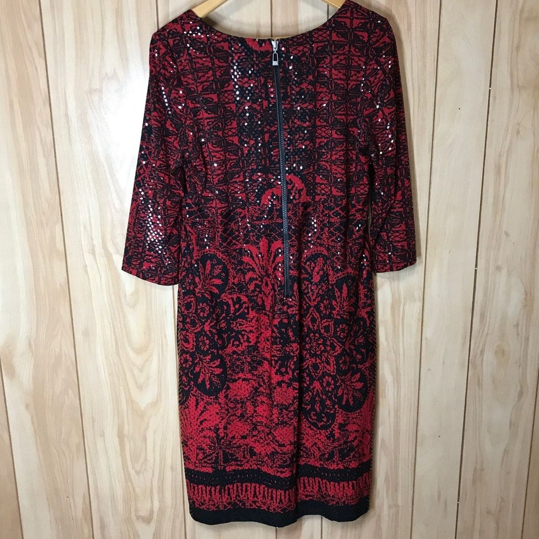 Other Rabbit Designs Red Sequin 3/4 Sleeve Short Shift Dress 12 Size XL / US 12-14 / IT 48-50 - 2 Thumbnail