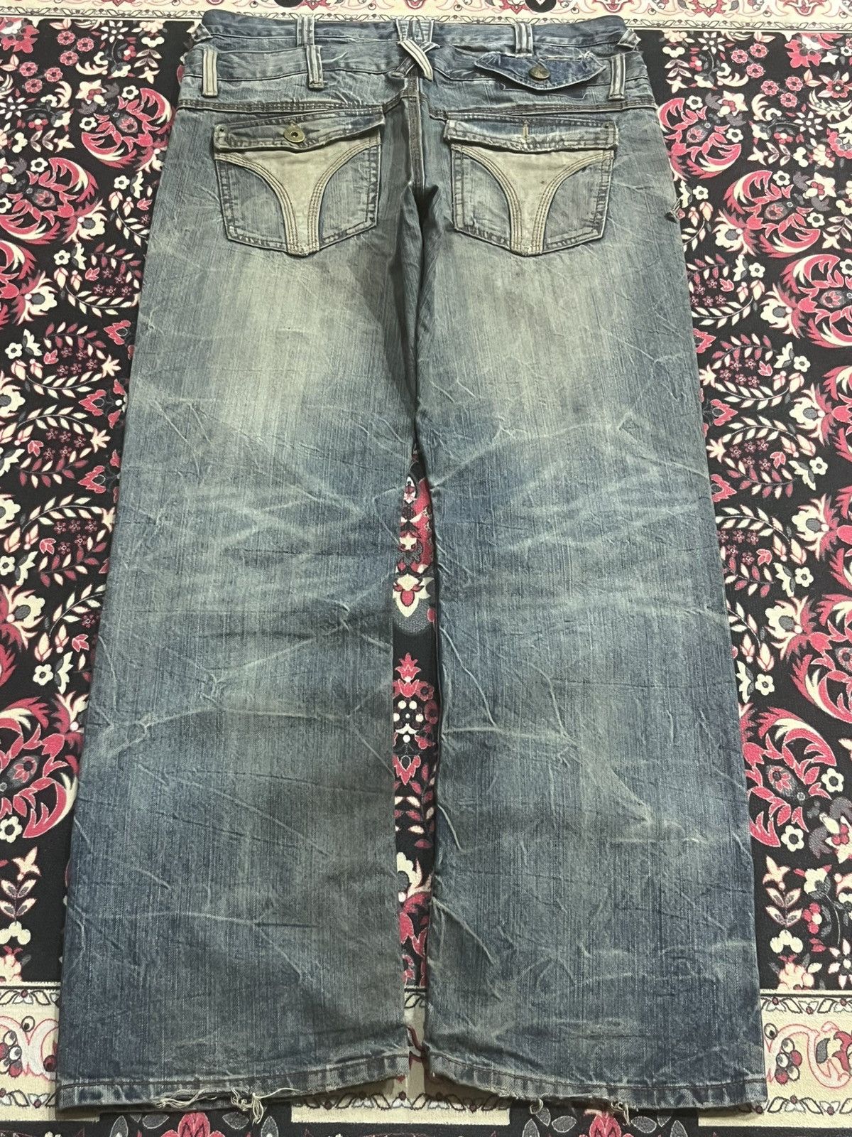 Le Grande Bleu (L.G.B.) Vintage Japan Daily Topics Double Waist Whisker Rusty Jeans Size US 34 / EU 50 - 2 Thumbnail