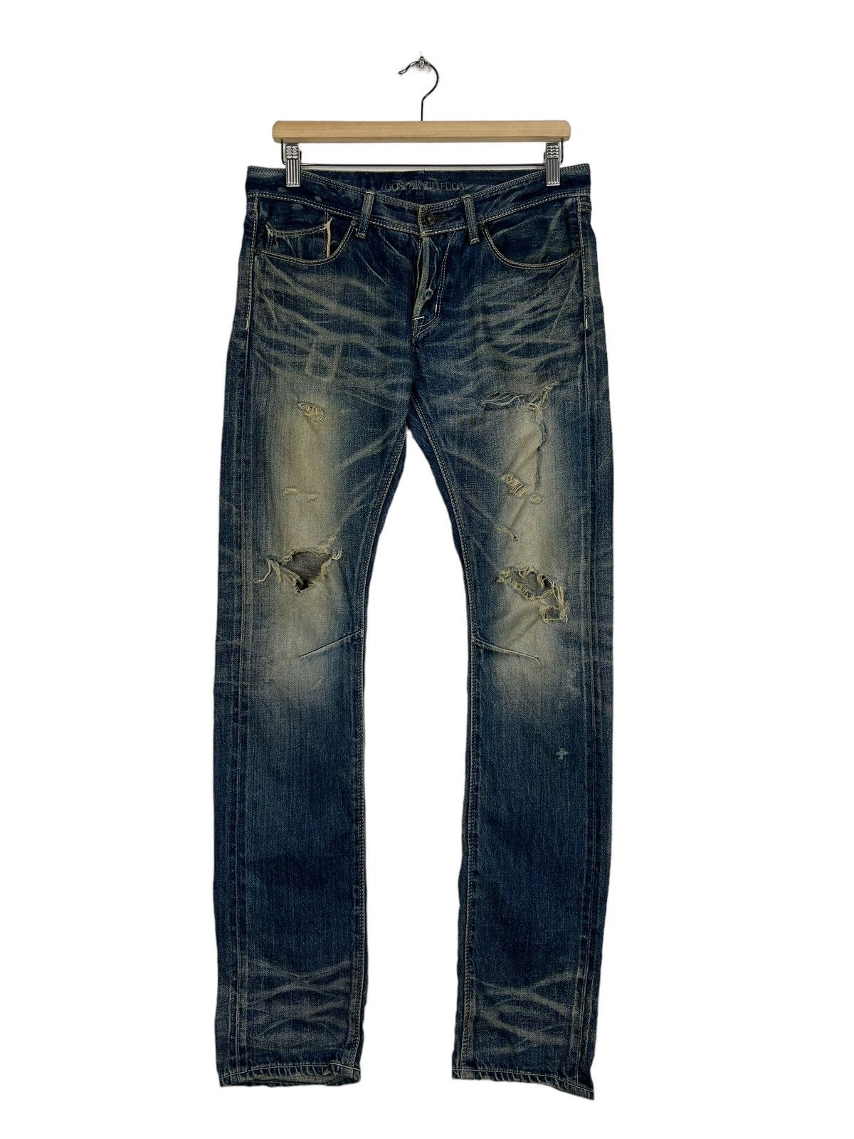 GOSTAR DE FUGA 🔥 GOSTAR DE FUGA DISTRESS DYED BROKEN DENIM JEANS SLIM FIT Size US 30 / EU 46 - 1 Thumbnail