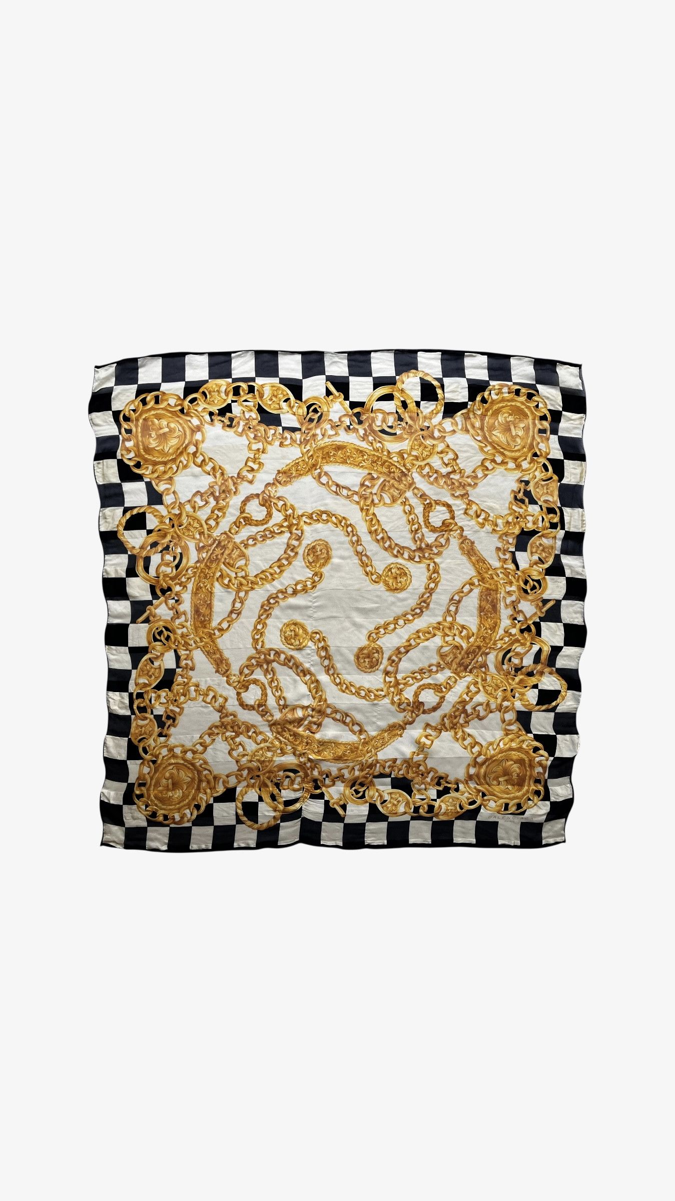 Balenciaga Vintage 90s Balenciaga Chain Medallion Checkered Silk Scarf Size ONE SIZE - 1 Thumbnail