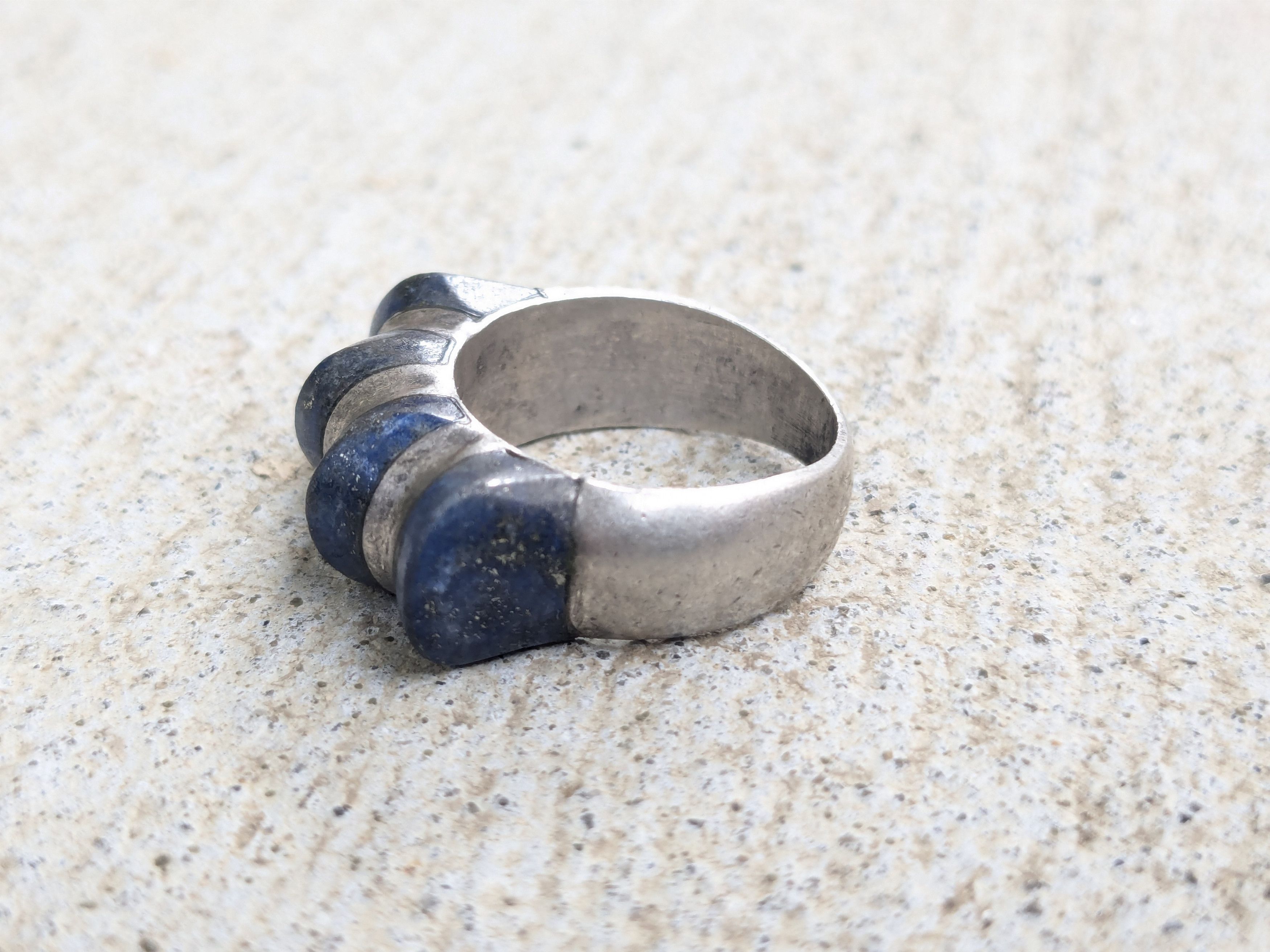 Jewelry Sterling Silver Ring 6.25 Lapis Lazuli Modern Avant Garde Size ONE SIZE - 3 Thumbnail