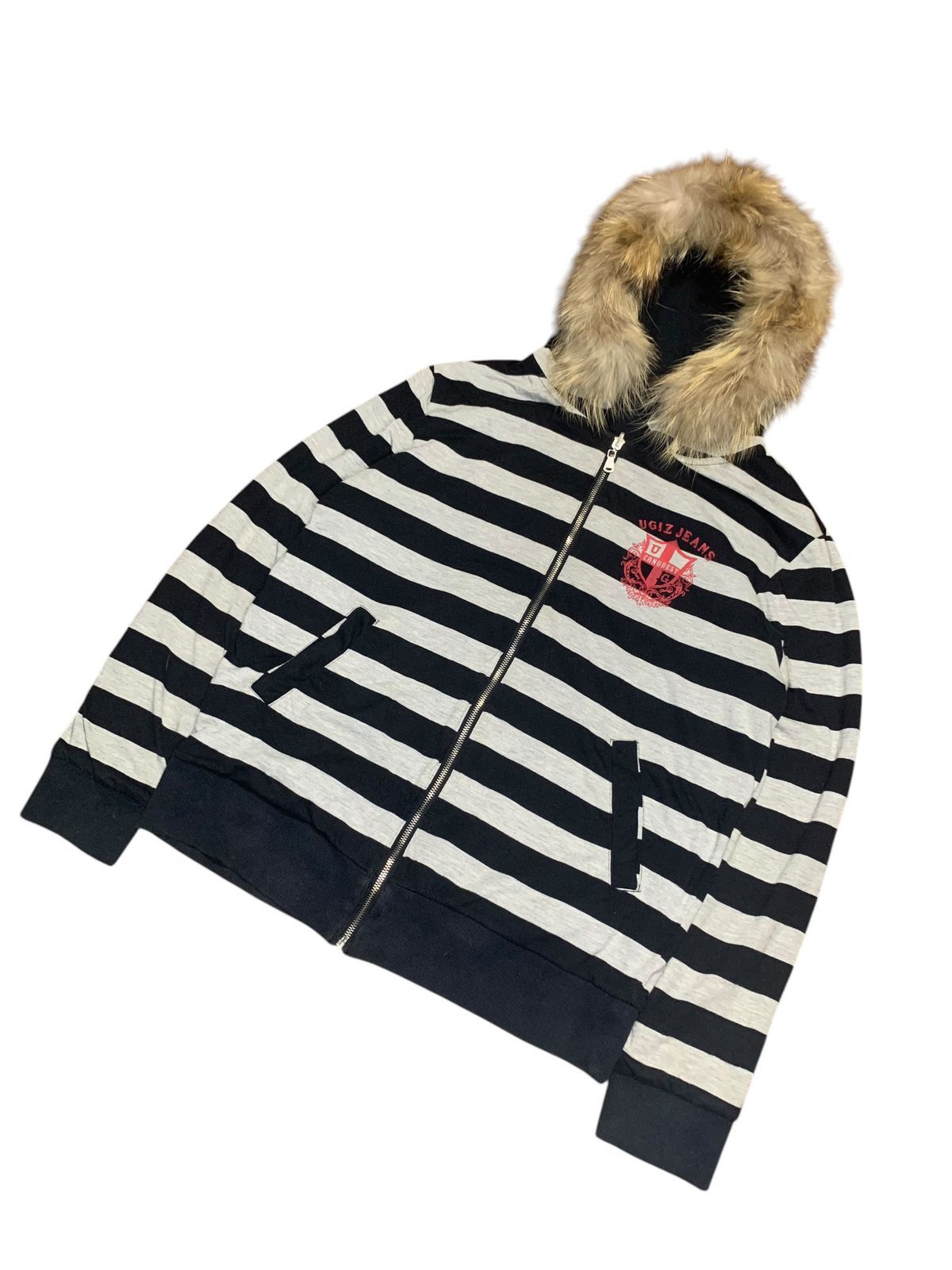 Japanese Brand × Vintage Y2k ugiz conqust reversible prisoner stripe fur hoodie Size US L / EU 52-54 / 3 - 1 Thumbnail