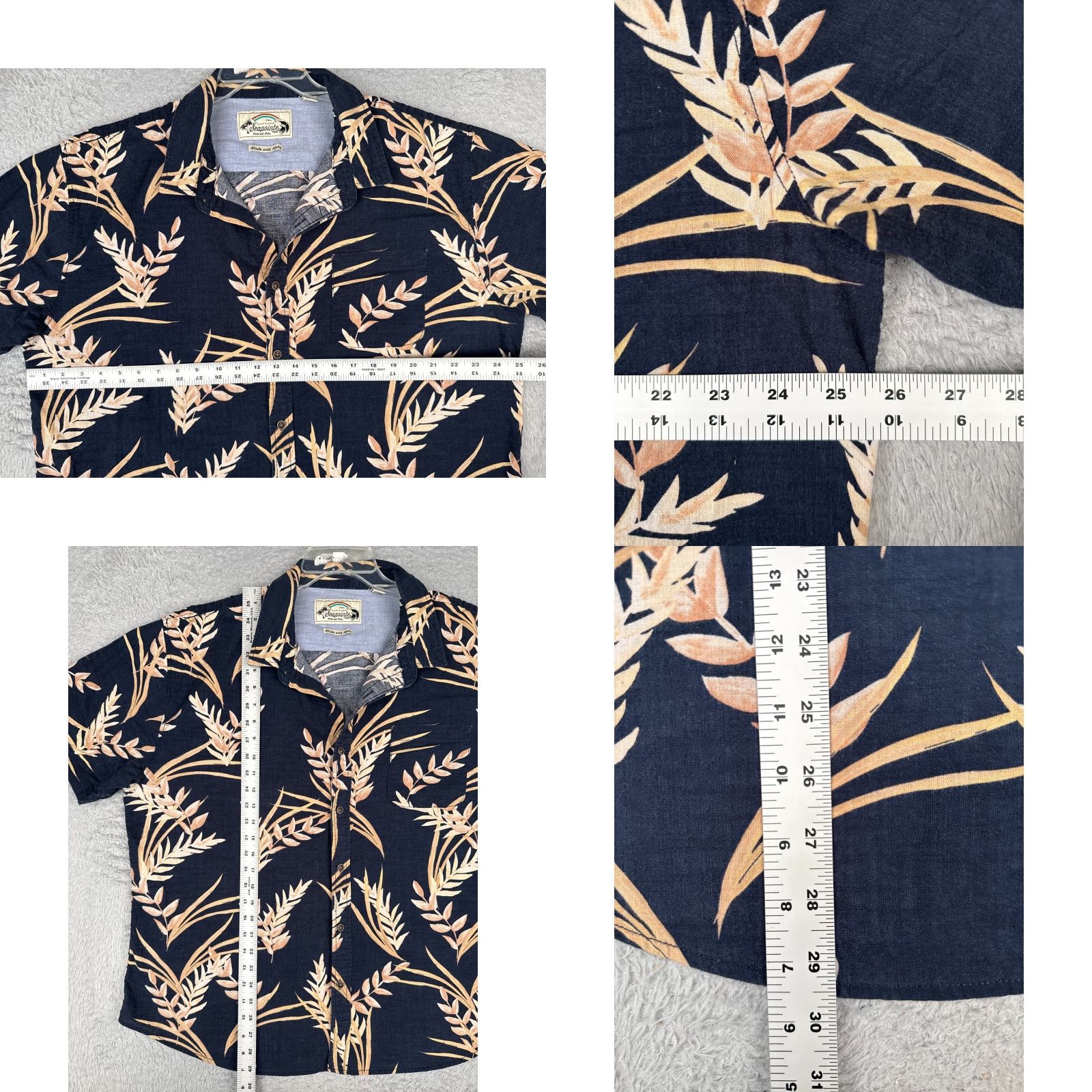 Lapointe Seapointe Men Shirt 2XL Floral Blue Beige Hawaiian Button-Up Aloha Beach Vacation Lightweight Polyester Blend Size US XXL / EU 58 / 5 - 8 Thumbnail