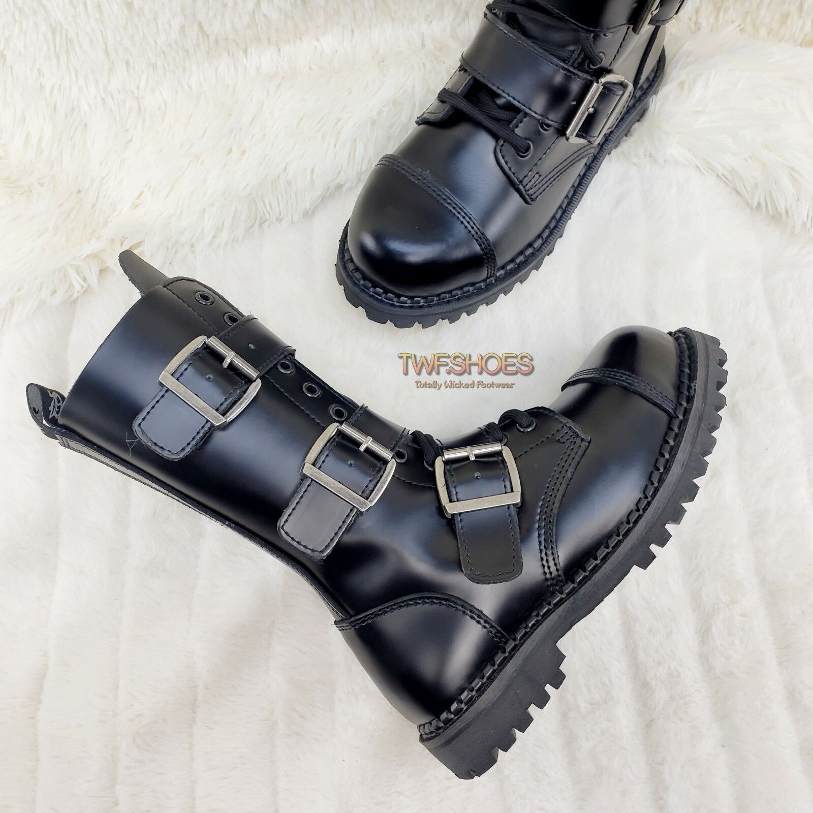 Demonia Cult DEMONIA Riot 12 Goth Combat Biker Steel Toe Ankle Boots Blac Size US 7 / EU 40 - 4 Thumbnail