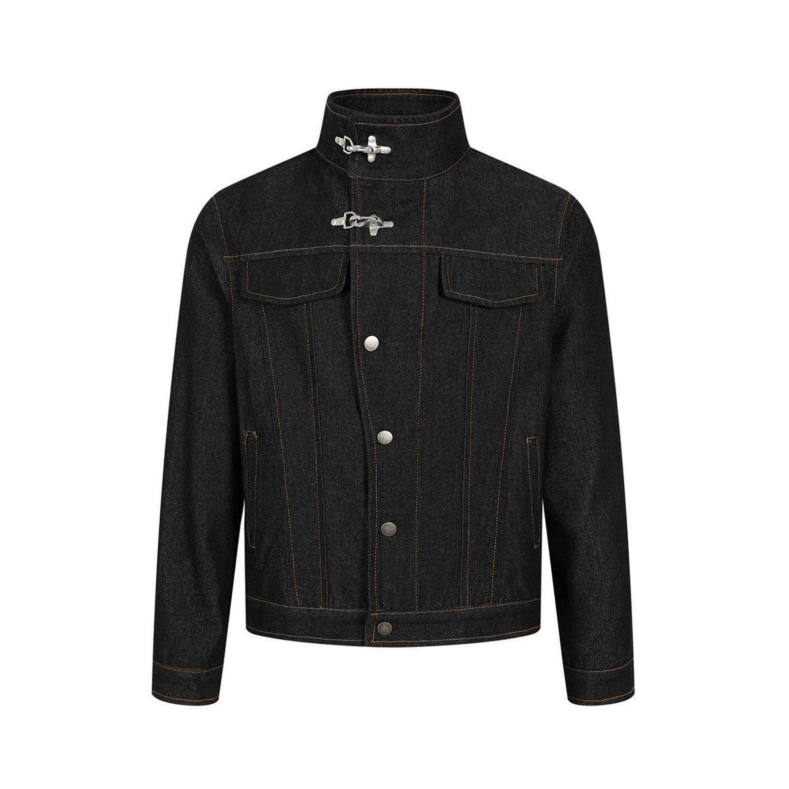 Jean Black Structured Denim Jacket with Fireman Clasp Closure Size US M / EU 48-50 / 2 - 6 Thumbnail