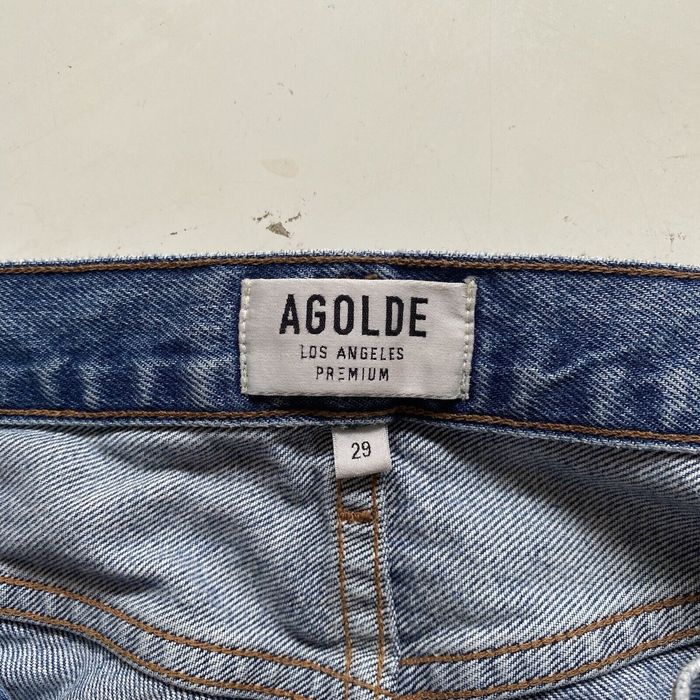 Agolde Agolde Carrie Blue Denim Long Shorts Distressed Hem Women s