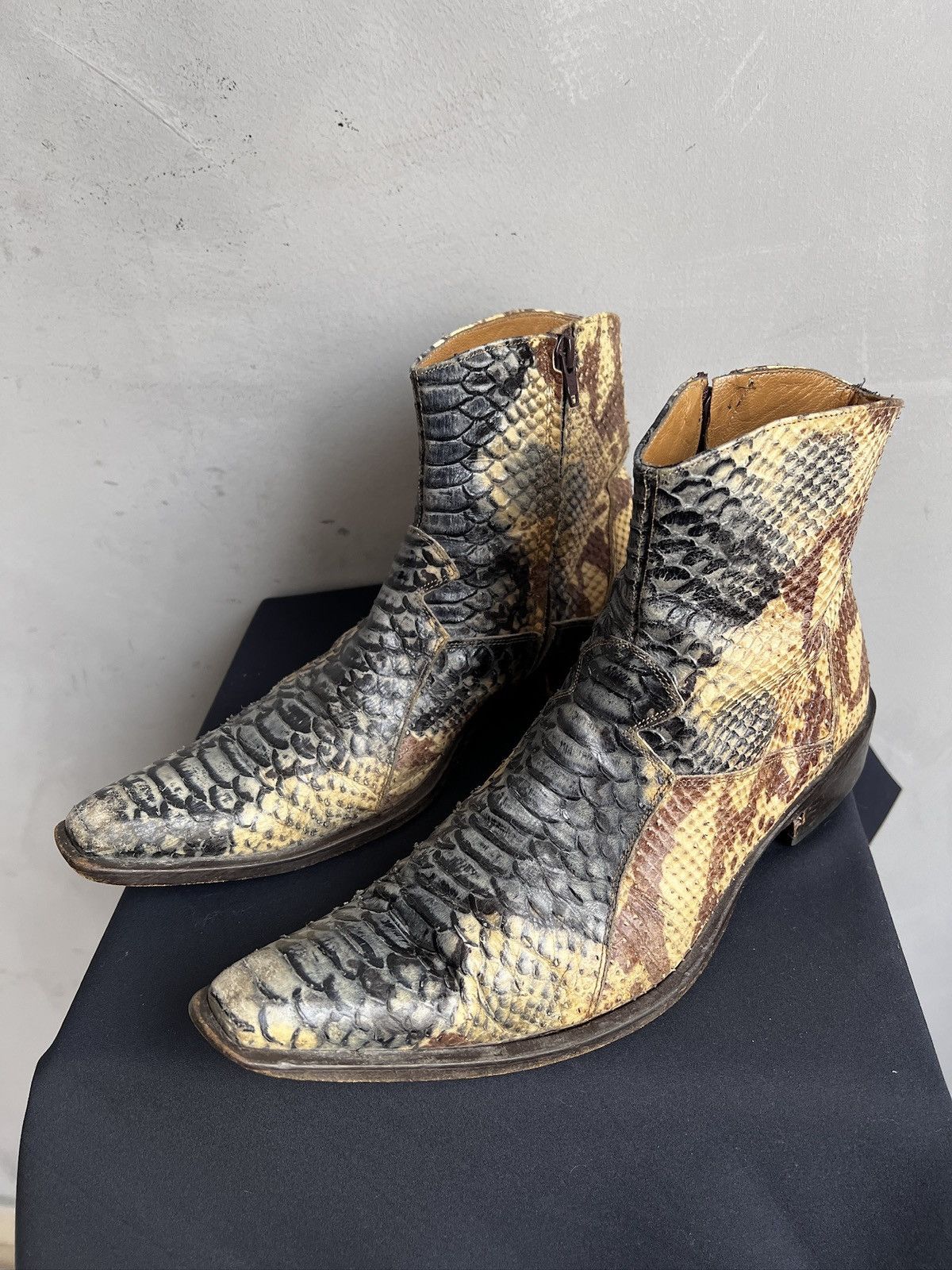 If Six Was Nine Snake Print Leather Ankle Boots Hedi slimane Statement Pair Size US 7.5 / EU 40-41 - 6 Thumbnail