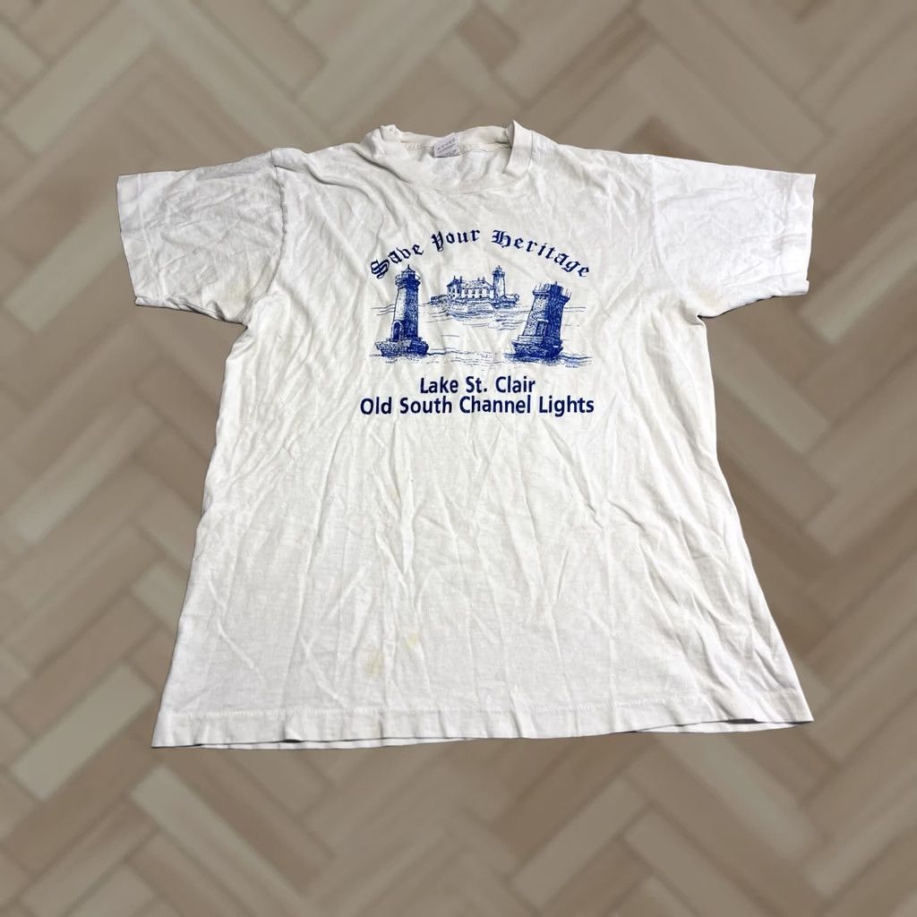 Fruit Of The Loom Vintage Great Lakes Lighthouse Lake St Clair Michigan Tee 90s Large Size US L / EU 52-54 / 3 - 1 Thumbnail