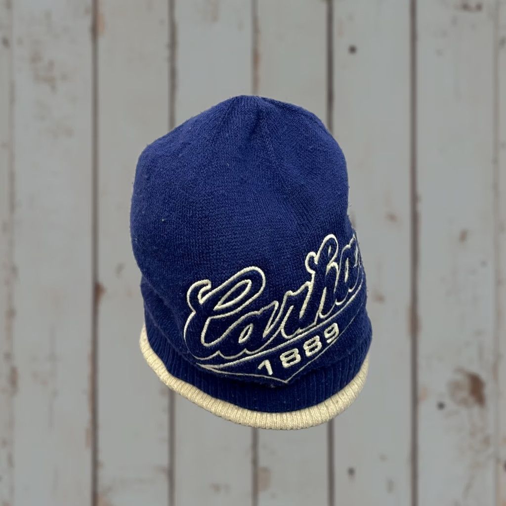 Carhartt Carhartt Mens Beanie Hat OneSize Embroidered Polyester Winter Warm Cap Blue White Knit Size ONE SIZE - 1 Thumbnail