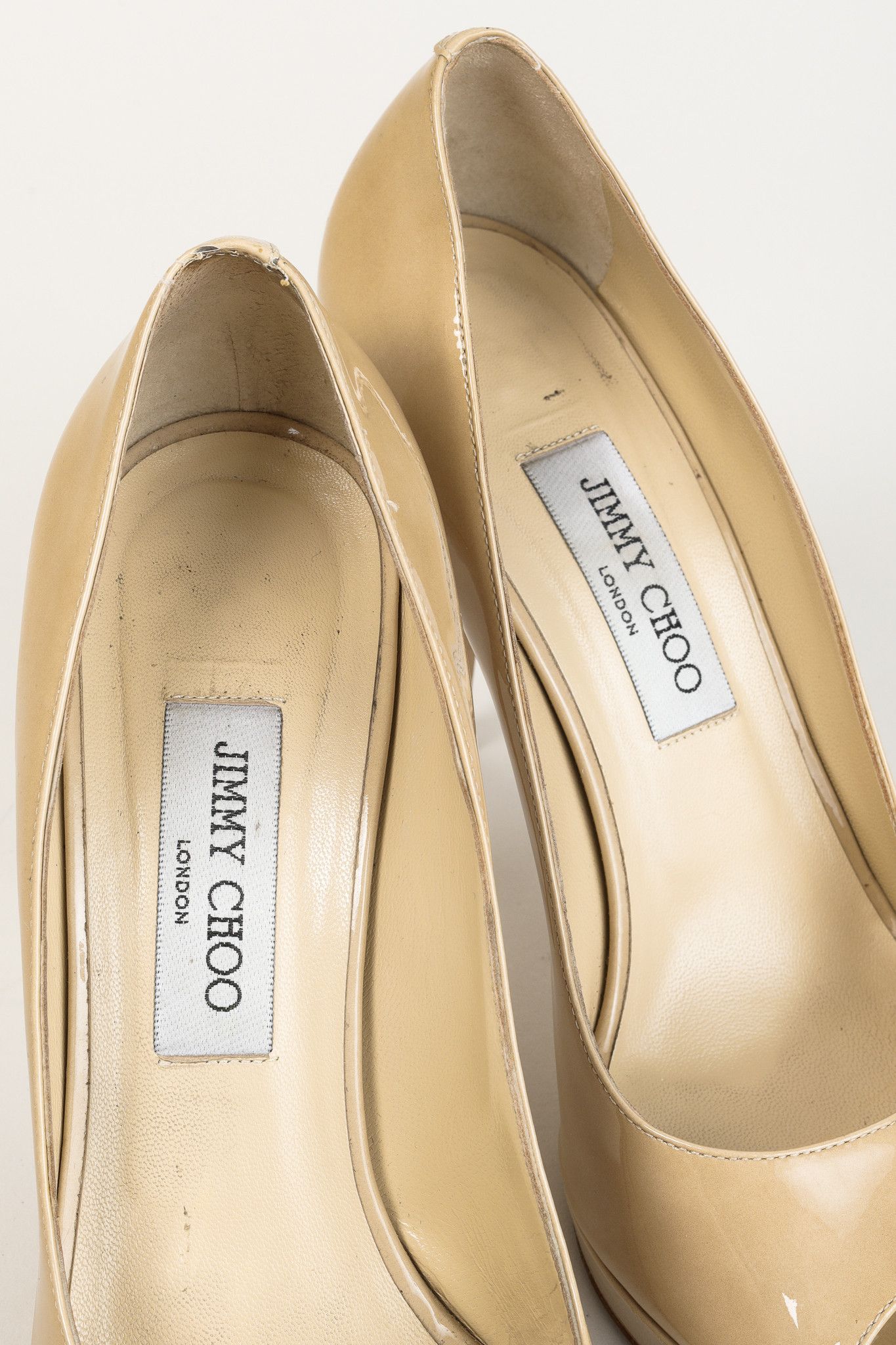 Jimmy Choo Jimmy Choo Luna Nude Patent Peep-Toe Heels Size US 9.5 / IT 39.5 - 4 Thumbnail