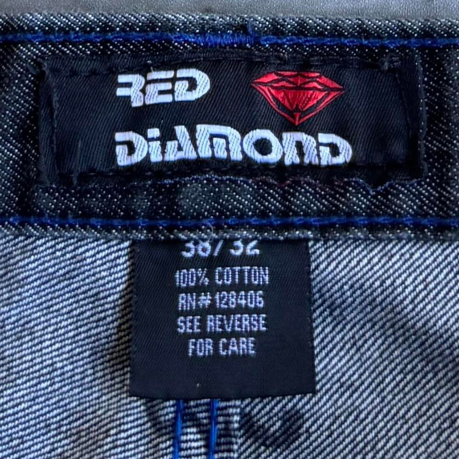Japanese Brand × Southpole × Vintage Vintage Y2K Red Diamond Embroidered Baggy Opium Denim Jeans Size US 37 - 4 Thumbnail