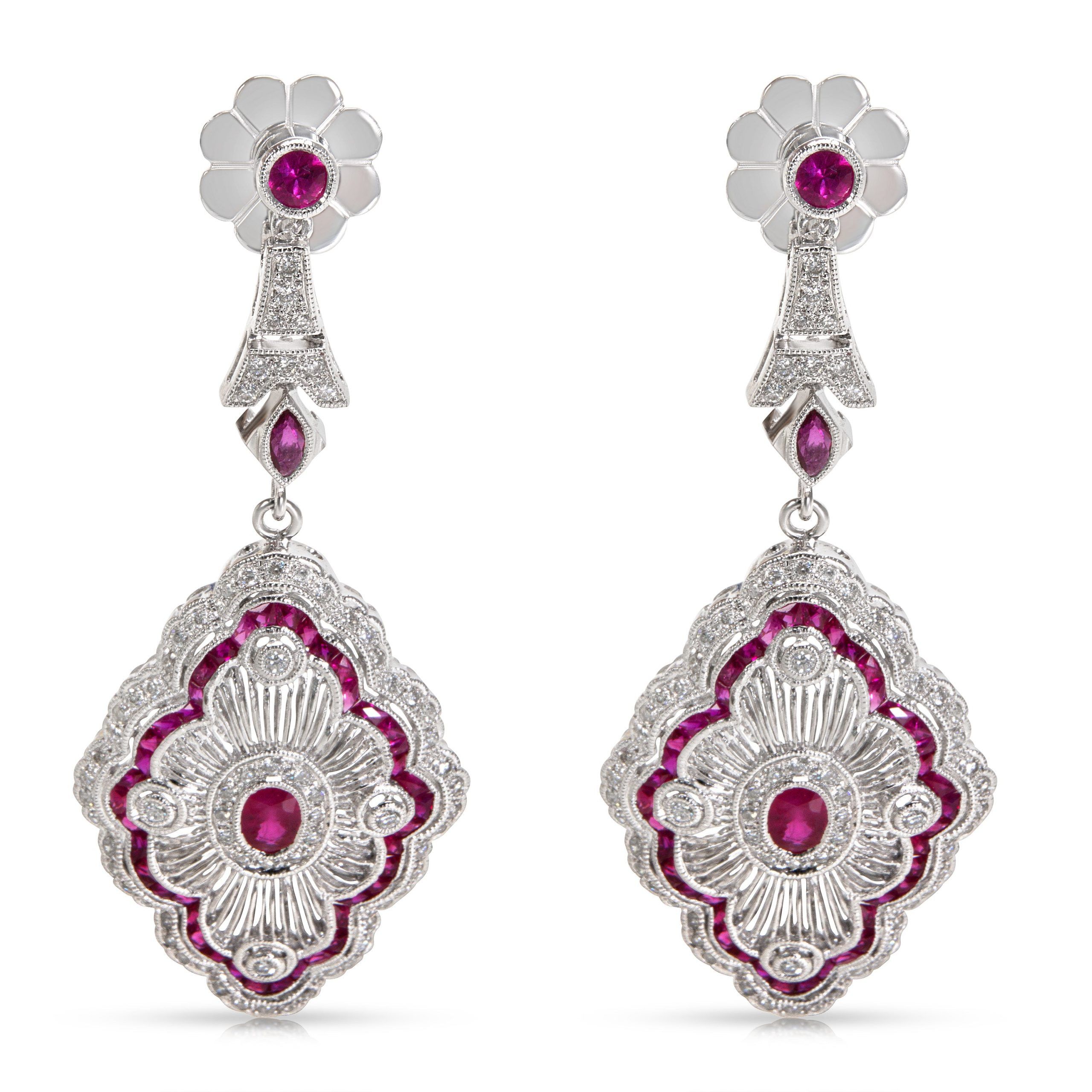 Other Art Deco Diamond & Ruby Fashion Earrings in 18k White Gold (0.80 CTW) Size ONE SIZE - 1 Thumbnail