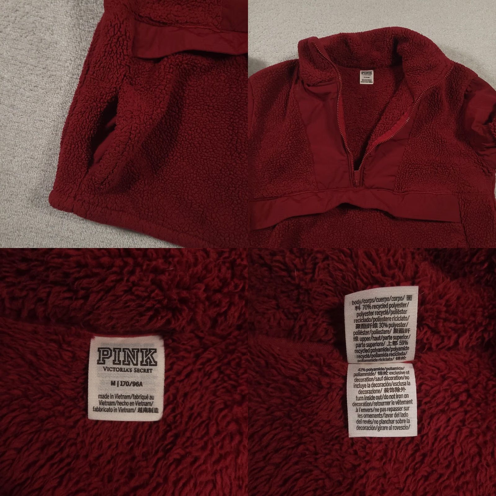 Pinko VINTAGE PINK Victoria's Secret Pullover Jacket Womens M Red Sherpa Fleece Half Zip Warm N/A Size M / US 6-8 / IT 42-44 - 8 Thumbnail