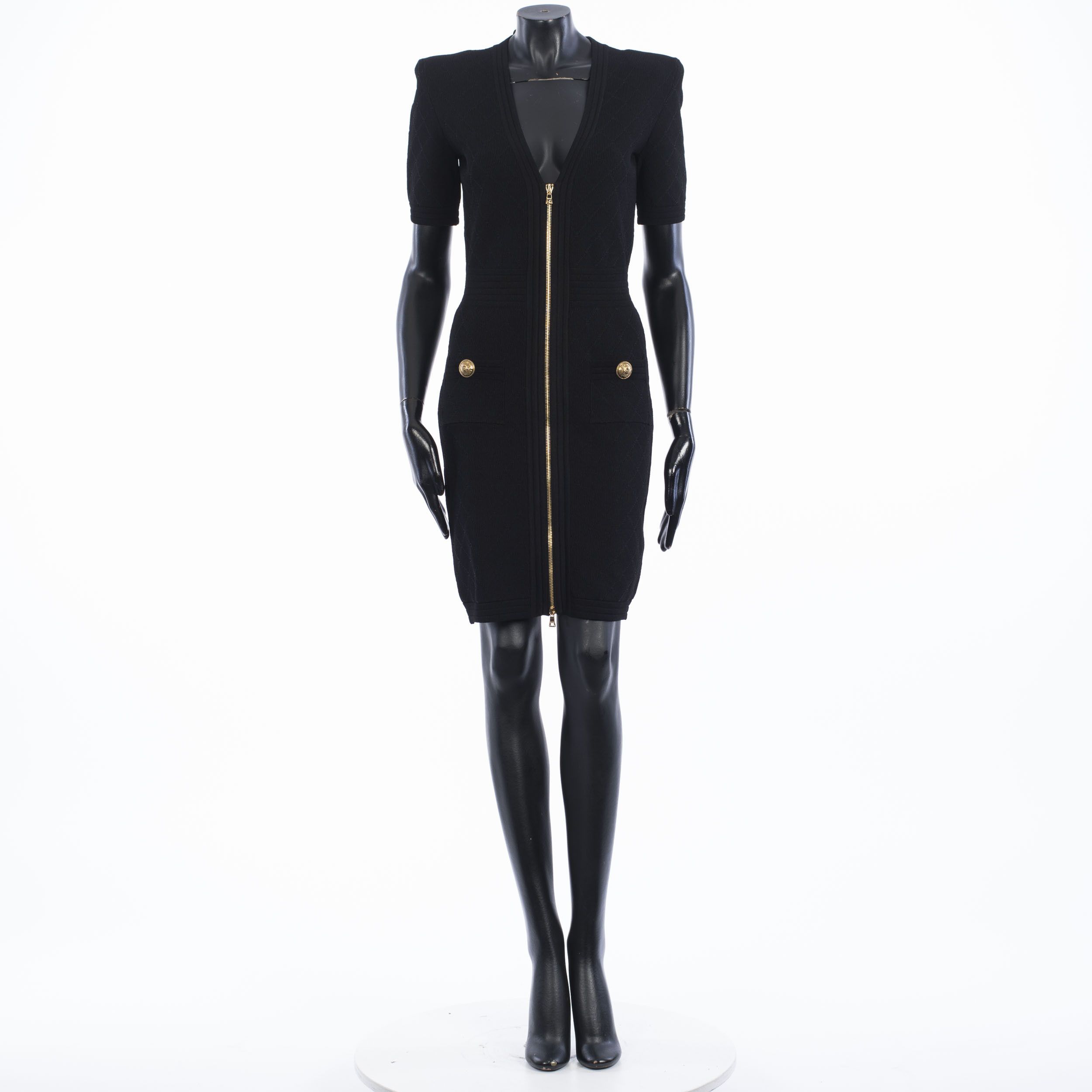 Balmain Short Black Knit Dress With Gold-tone Zip Fastening Size M / US 6-8 / IT 42-44 - 1 Thumbnail