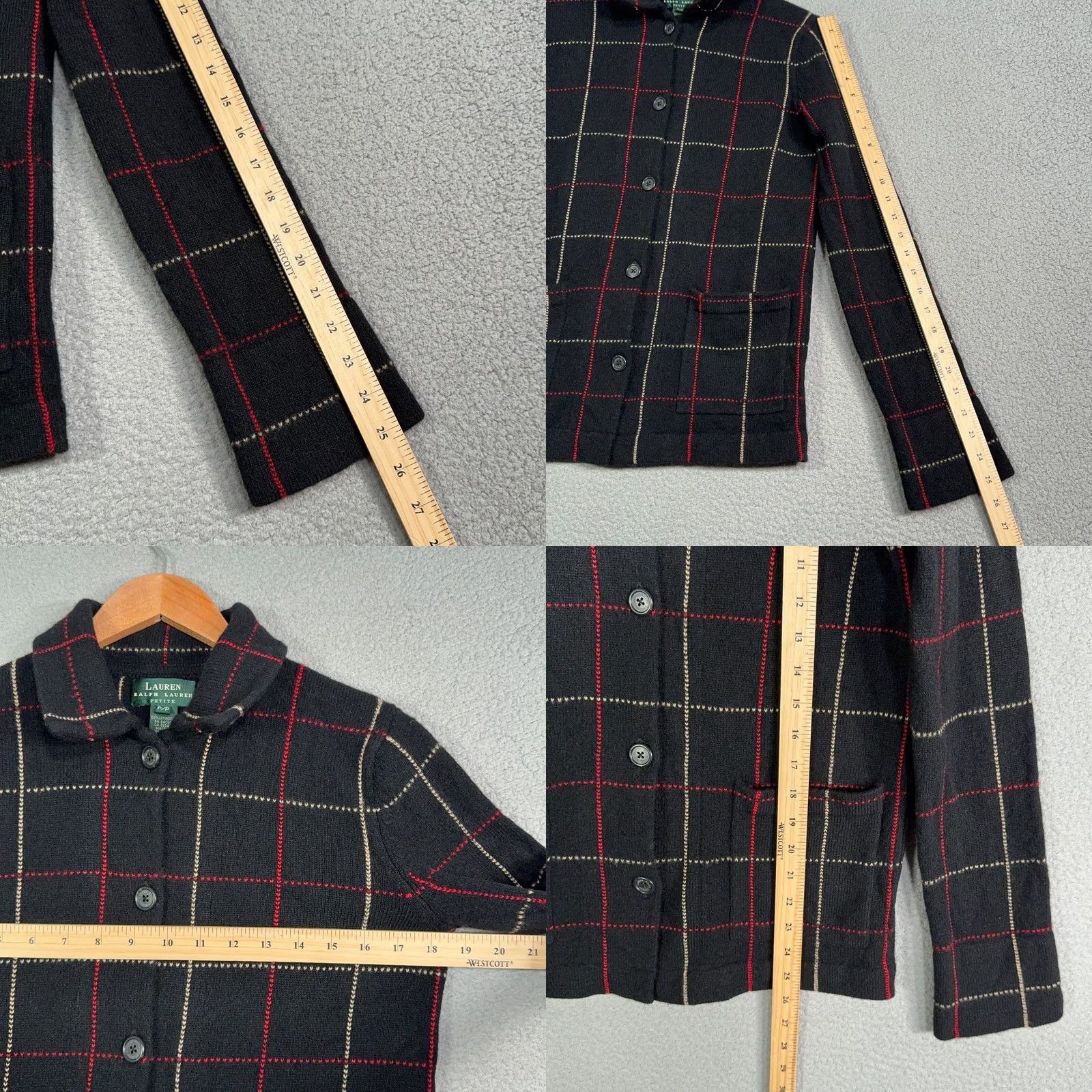 Ralph Lauren VINTAGE Lauren Ralph Lauren Cardigan Sweater Women 100% Wool Check Windowpane Pockets PXS XS Black 90s Preppy Classic Minimalist Modern Size XXS / US 00 / IT 34 - 8 Thumbnail