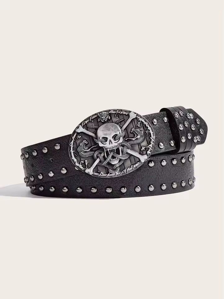 Japanese Brand Skull Casual Gothic PU Leather Belt Size 30 - 5 Thumbnail
