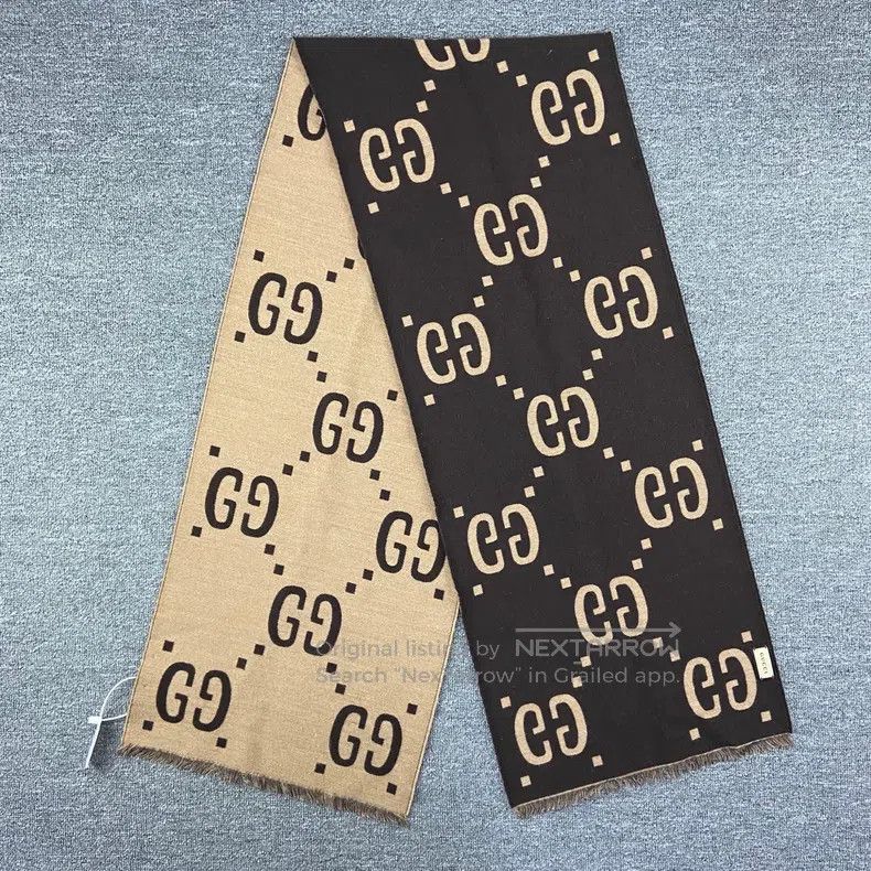 Gucci Gucci Black and brown double G full print scarf Size ONE SIZE - 2 Thumbnail