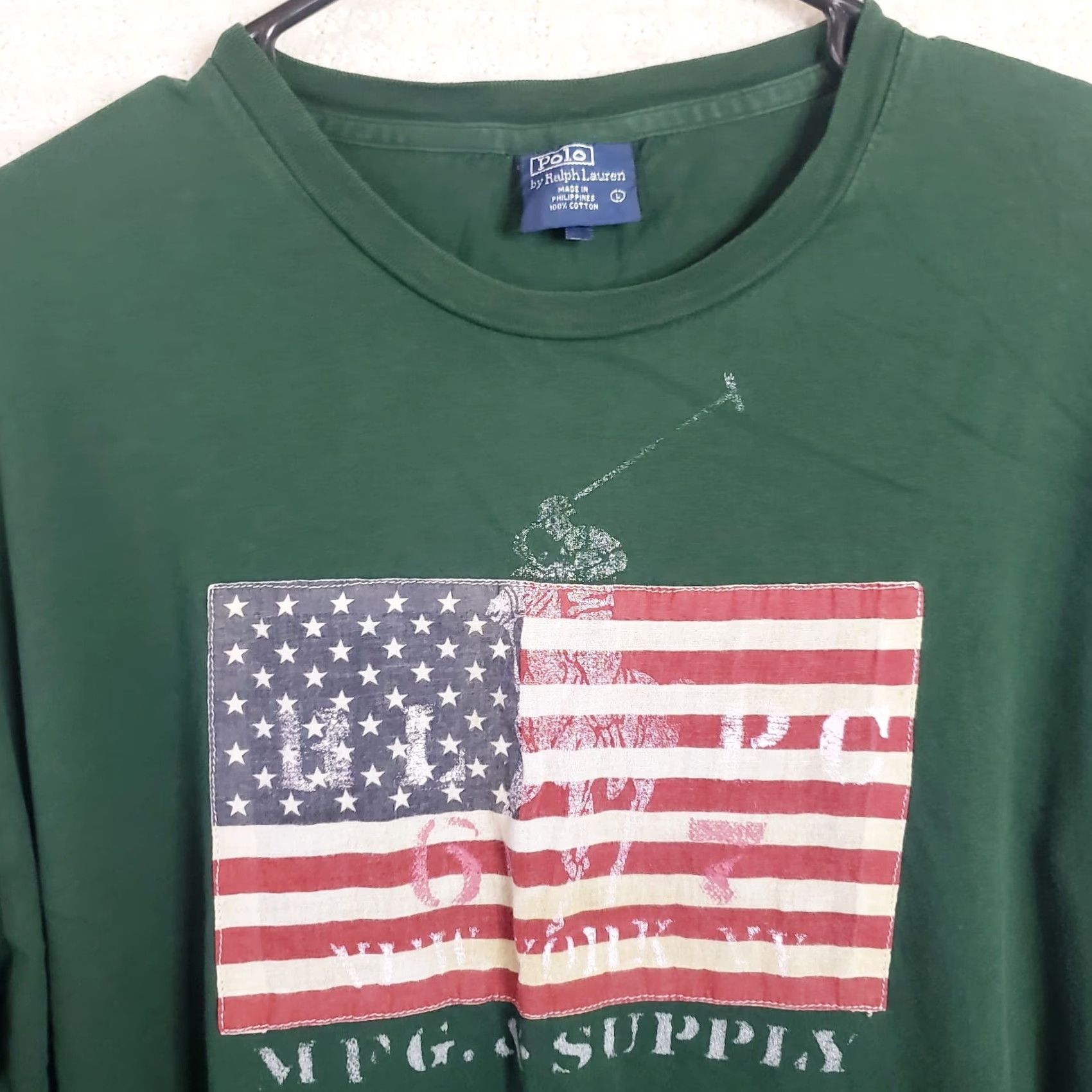 Polo Ralph Lauren VINTAGE Polo Ralph Lauren T-Shirt LONG SLEEVE Crewneck Sewn American Flag Green Size L Mens Size US L / EU 52-54 / 3 - 3 Thumbnail