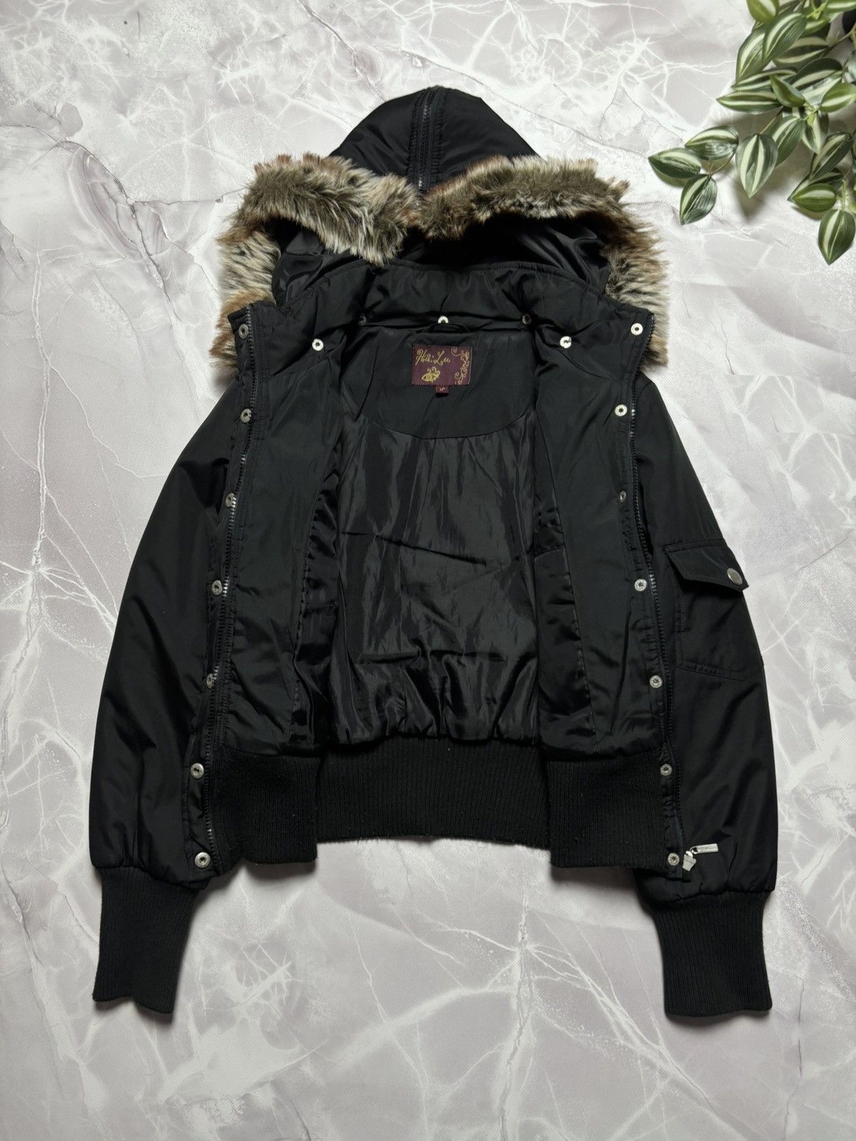 Other Womens VTG Y2K Cropped Bomber Jacket Faux Fur Babydoll Black Size S / US 4 / IT 40 - 8 Thumbnail