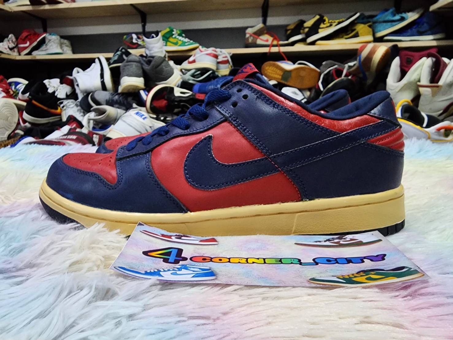 image of Nike Dunk Low Varsity Red Shoes in Navy Red, Men's (Size 10)